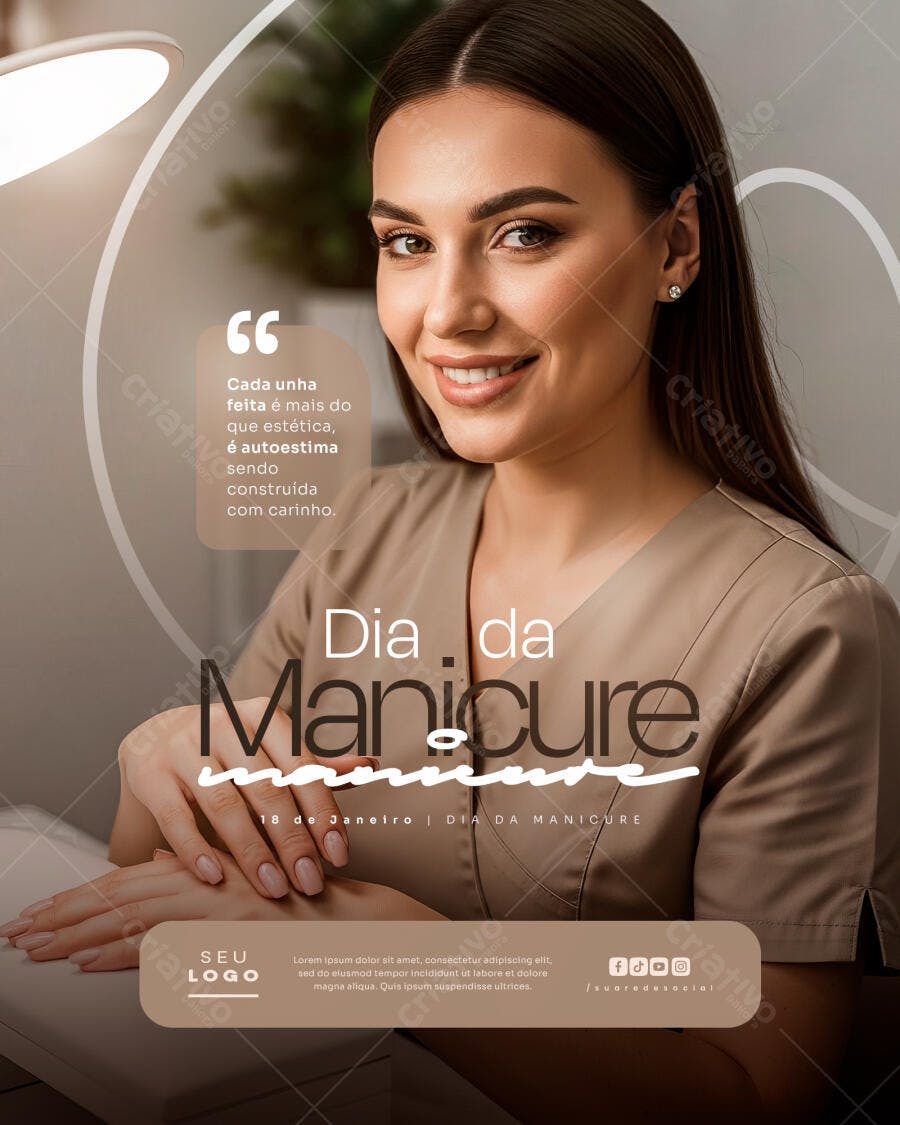 Flyer Dia da Manicure 18 de Janeiro Manicure Sorridente PSD Editável