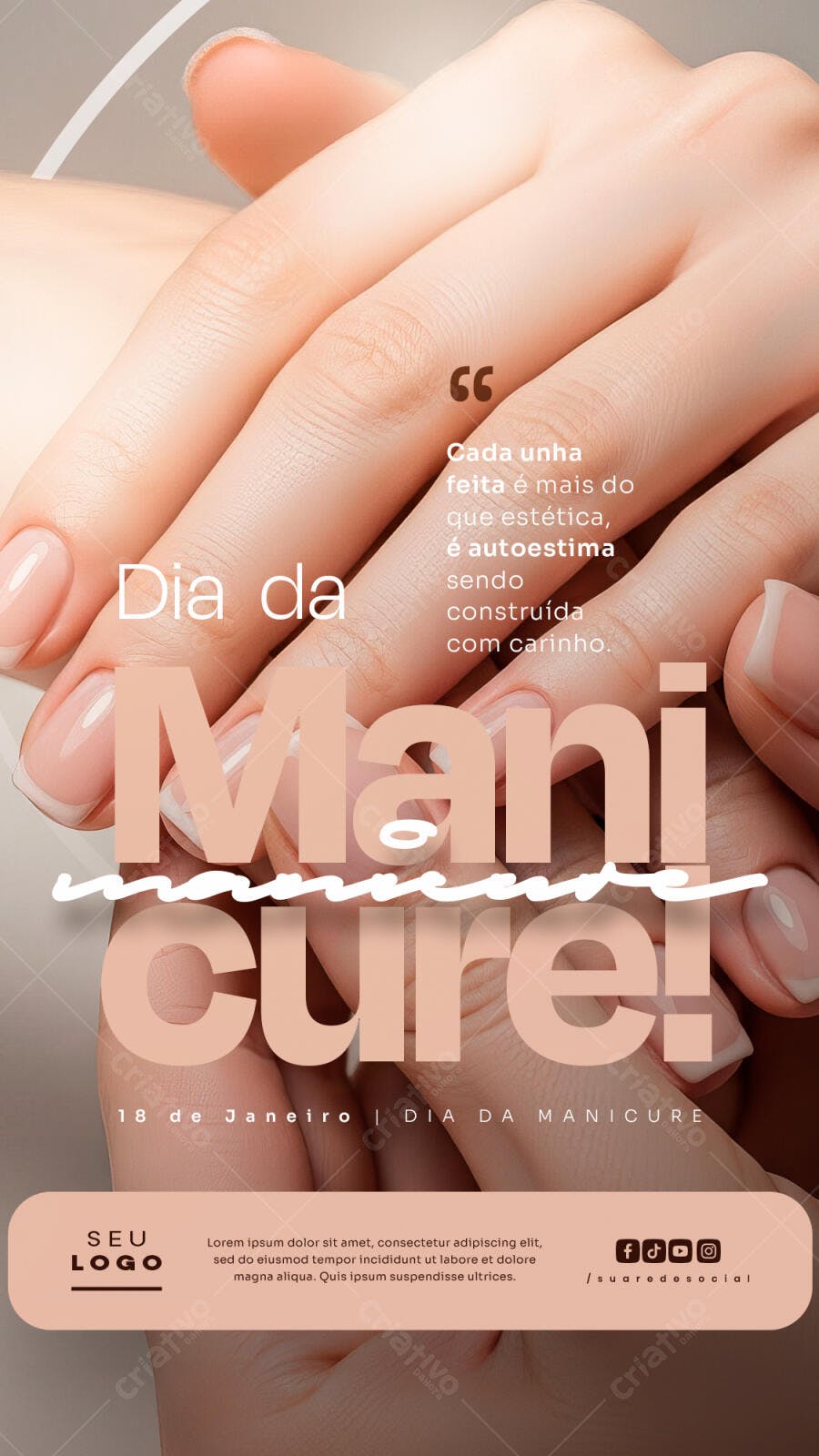 Flyer Dia da Manicure com Mãos e Unhas Francesinhas PSD Editável