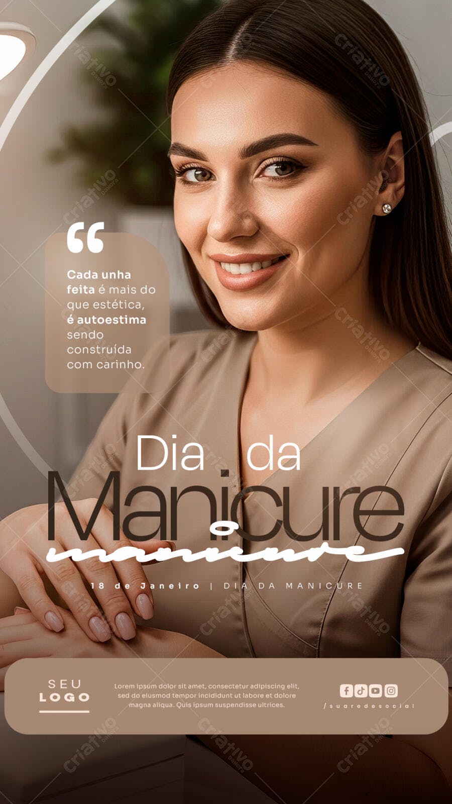 Flyer Dia da Manicure 18 de Janeiro Manicura Sorrindo PSD Editável