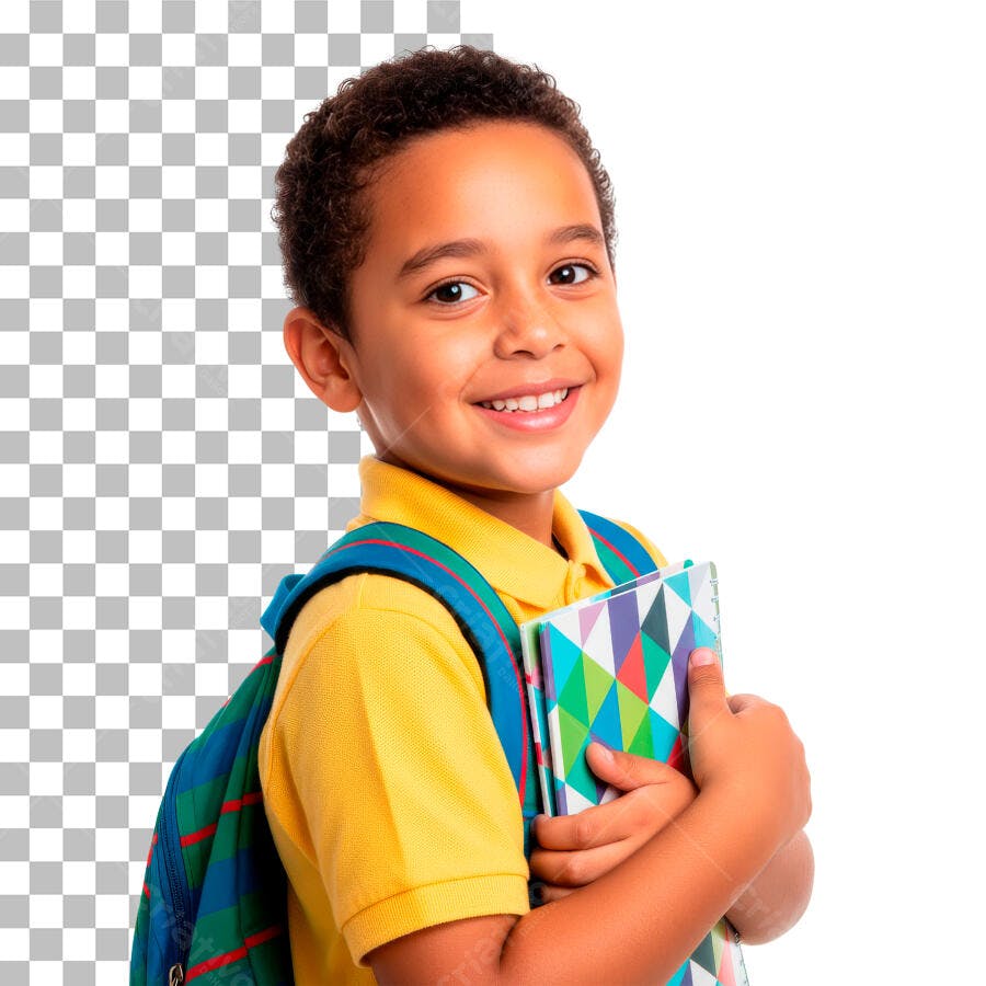 Foto Recortada Menino Estudante Sorrindo Livro PNG Fundo Transparente