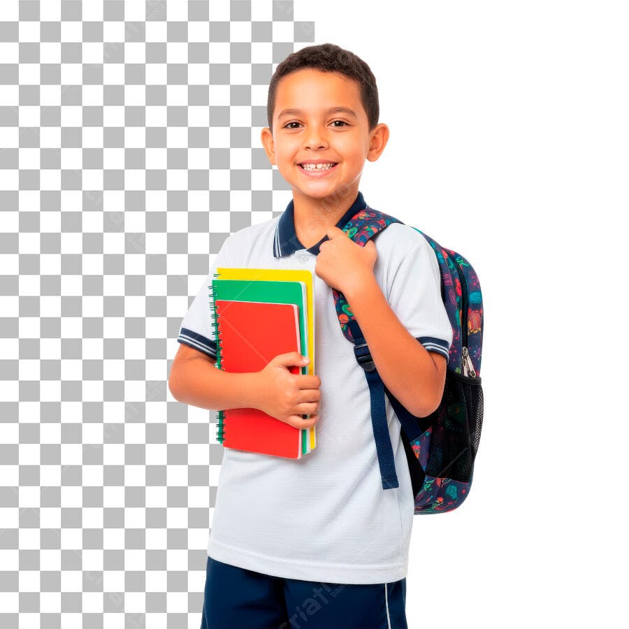 Foto Recortada Menino Estudante Mochila Cadernos PNG Fundo Transparente