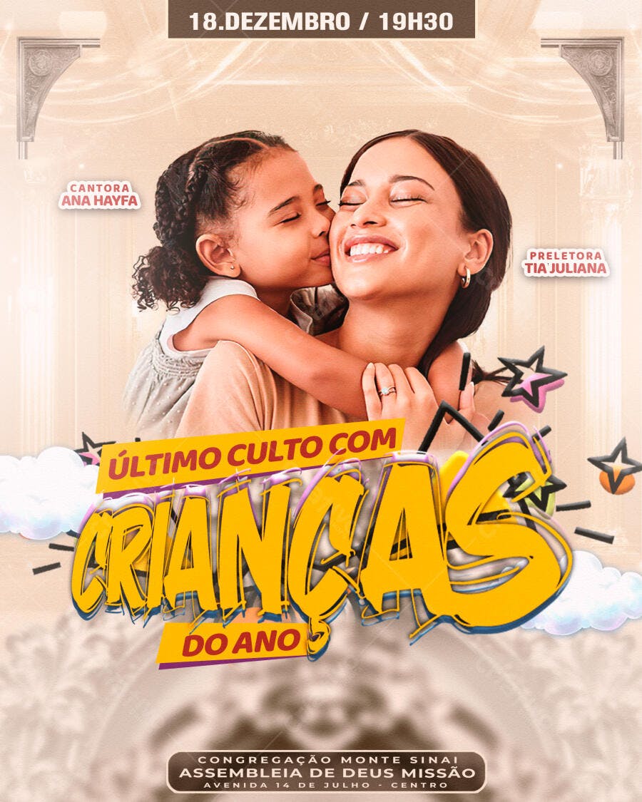 Flyer Culto Infantil Igreja Dezembro PSD Editável