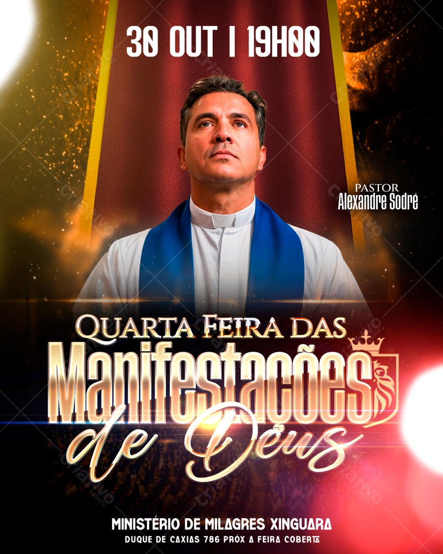 Flyer Evento Religioso Igreja Manifestações de Deus PSD Editável