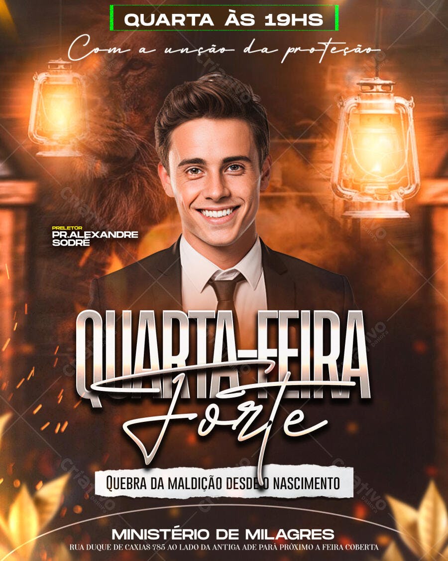 Flyer Igreja Culto Quarta-Feira Forte PSD Editável
