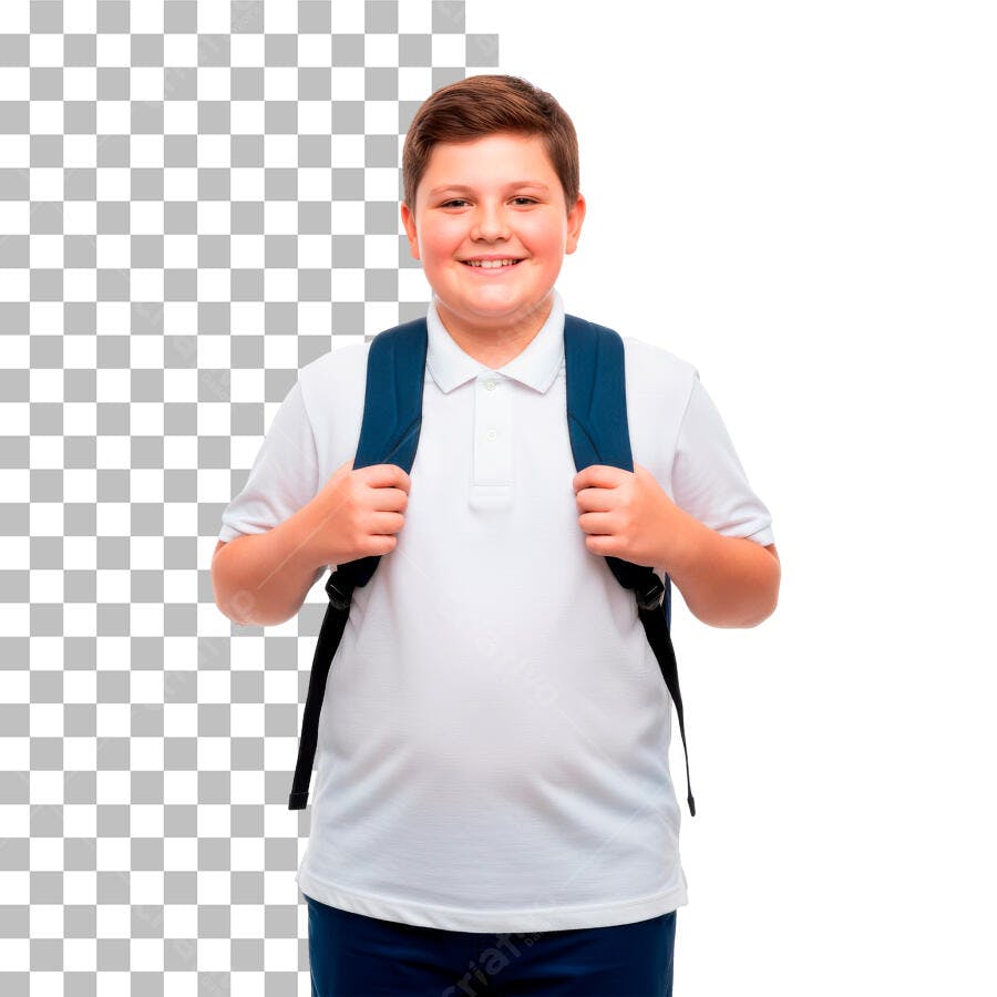 Foto Recortada Menino Estudante Sorrindo Mochila PNG Fundo Transparente