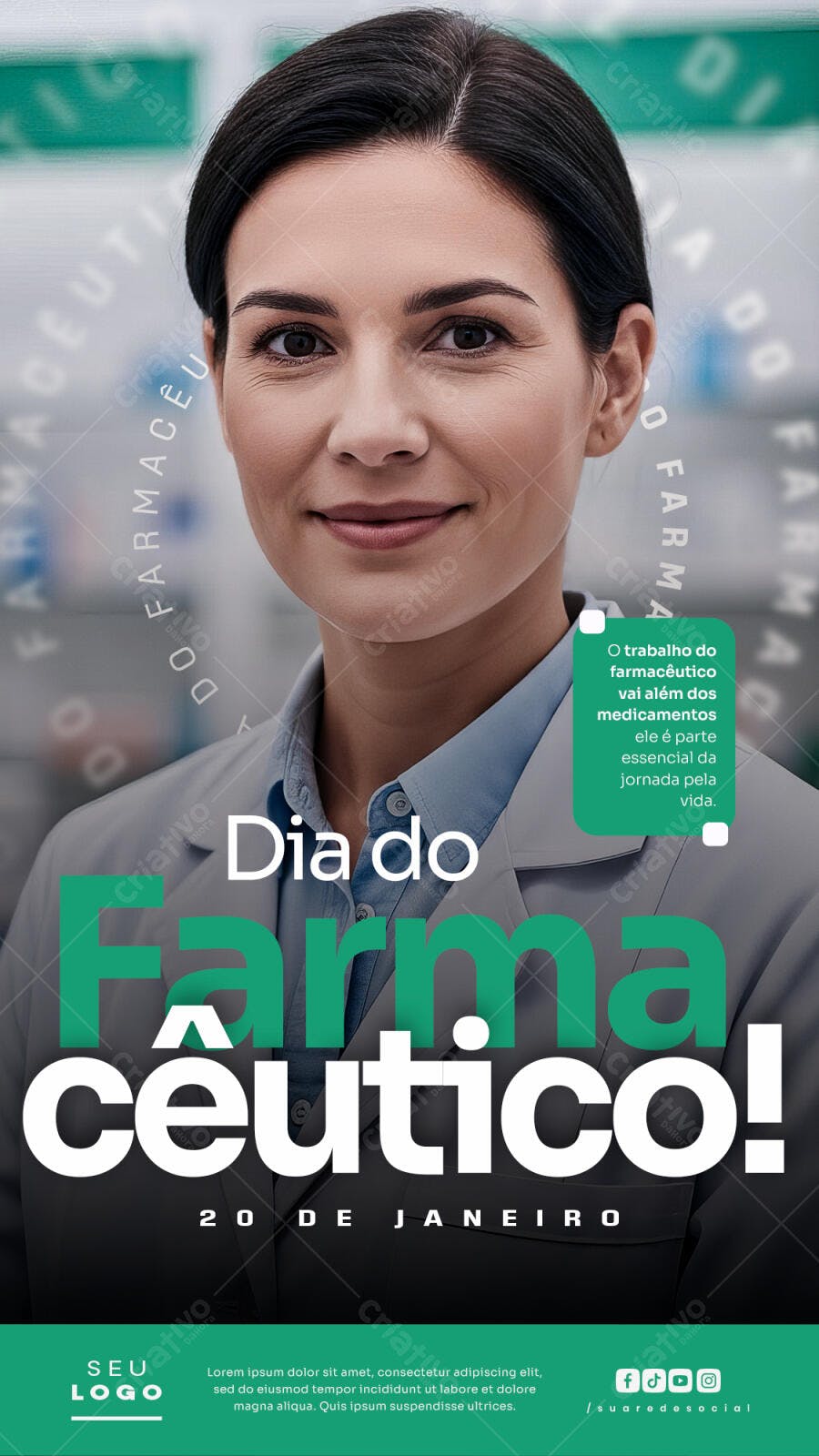 Post Instagram Dia do Farmacêutico 20 de Janeiro PSD Editável