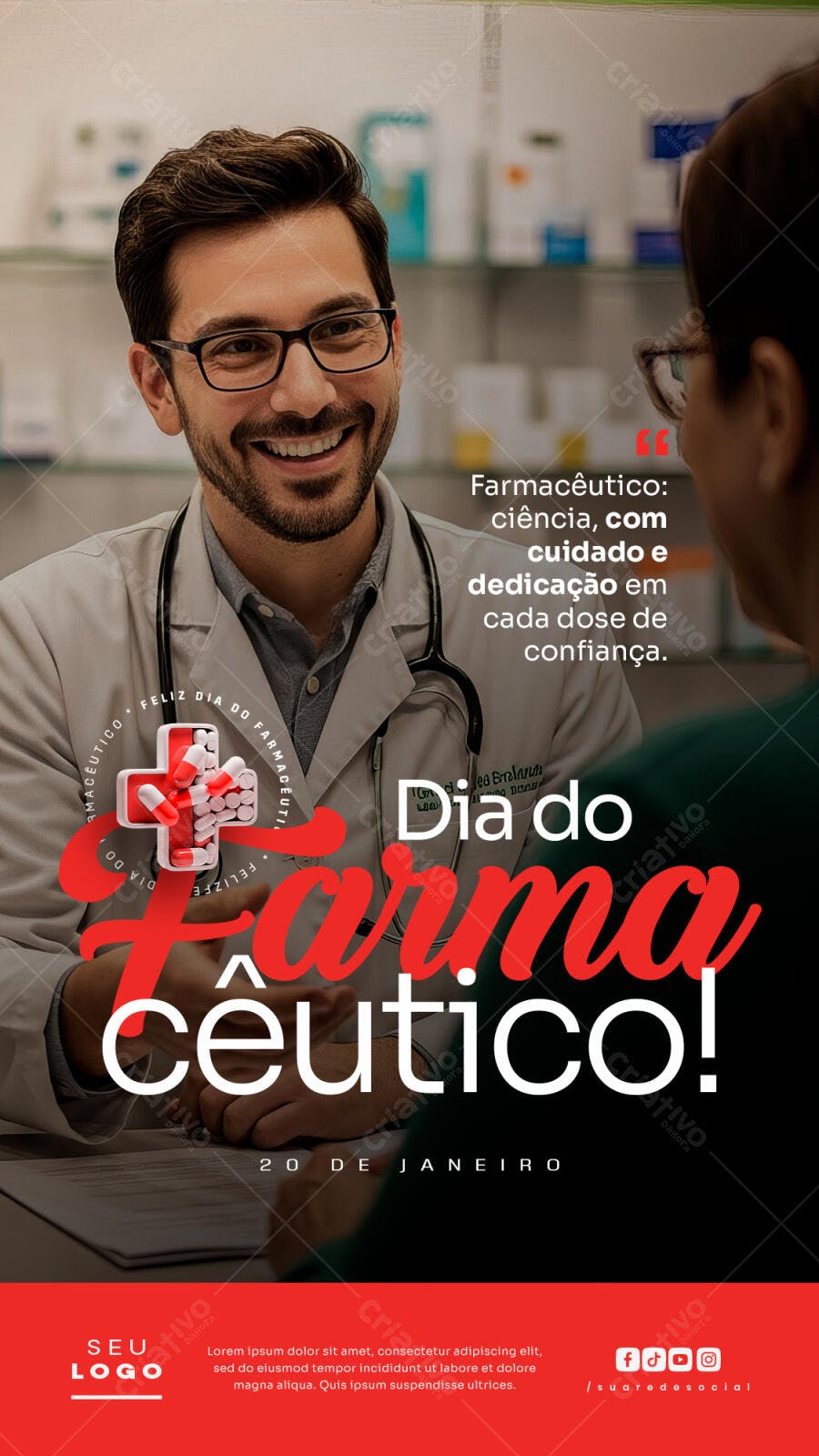 Post Instagram Dia do Farmacêutico 20 de Janeiro PSD Editável