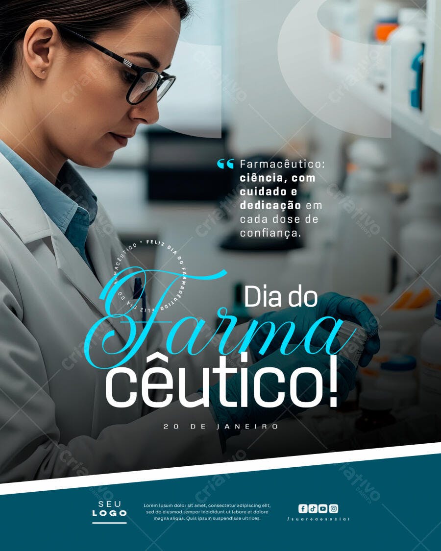Post Instagram Dia do Farmacêutico 20 de Janeiro PSD Editável