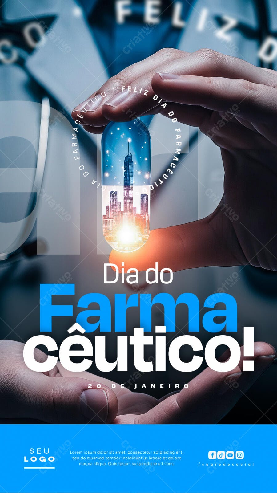 Post Instagram Dia do Farmacêutico 20 de Janeiro PSD Editável