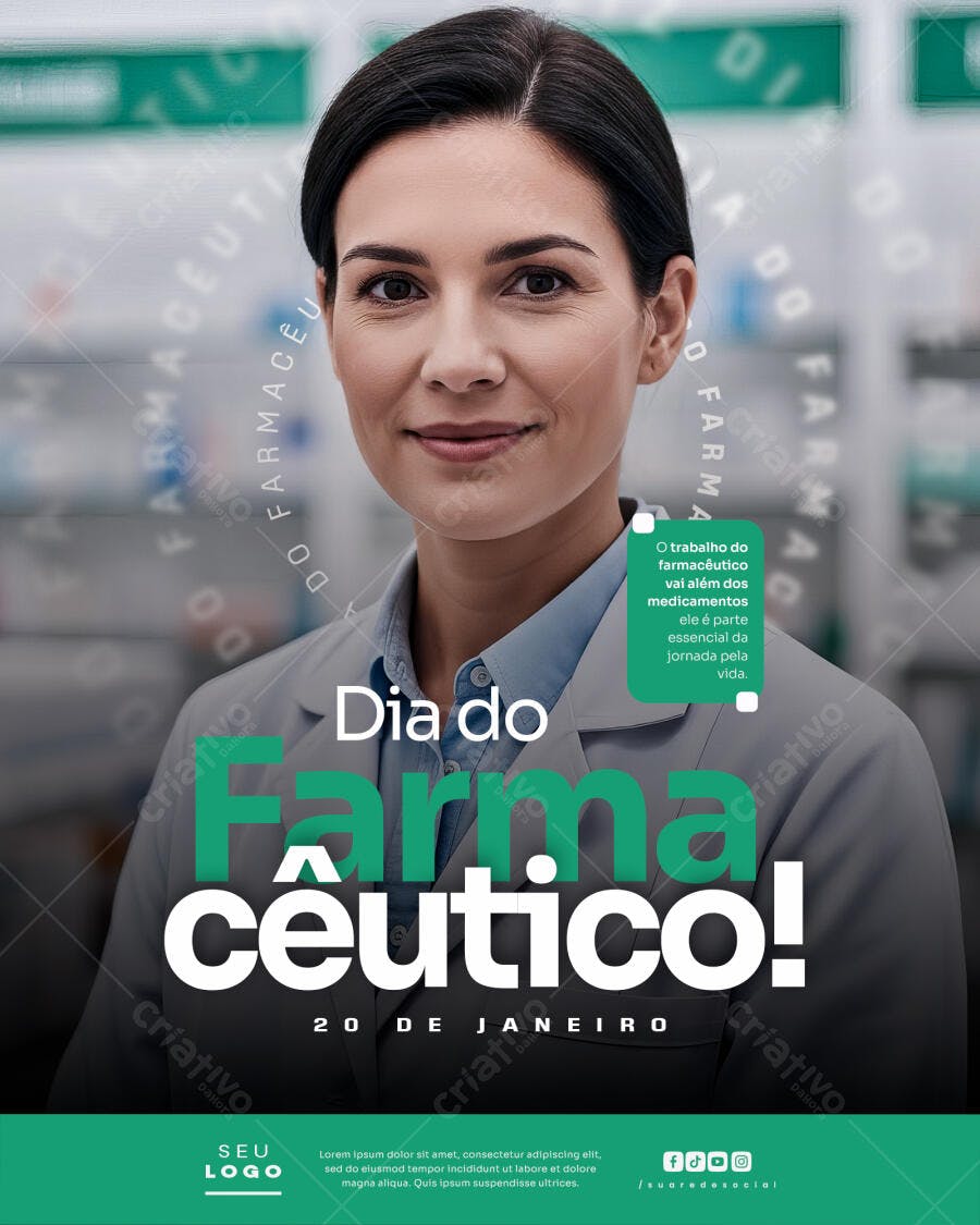 Post Instagram Dia do Farmacêutico 20 de Janeiro PSD Editável