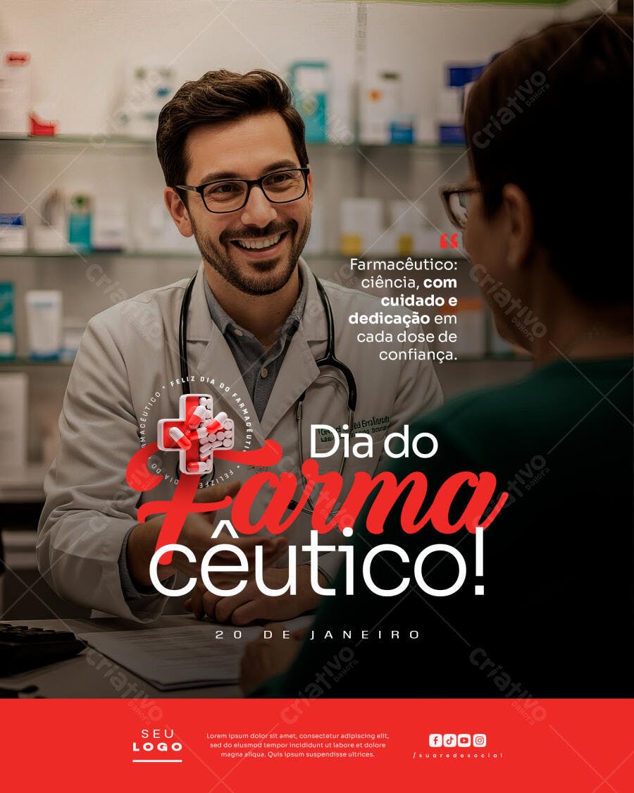 Post Instagram Dia do Farmacêutico 20 de Janeiro PSD Editável