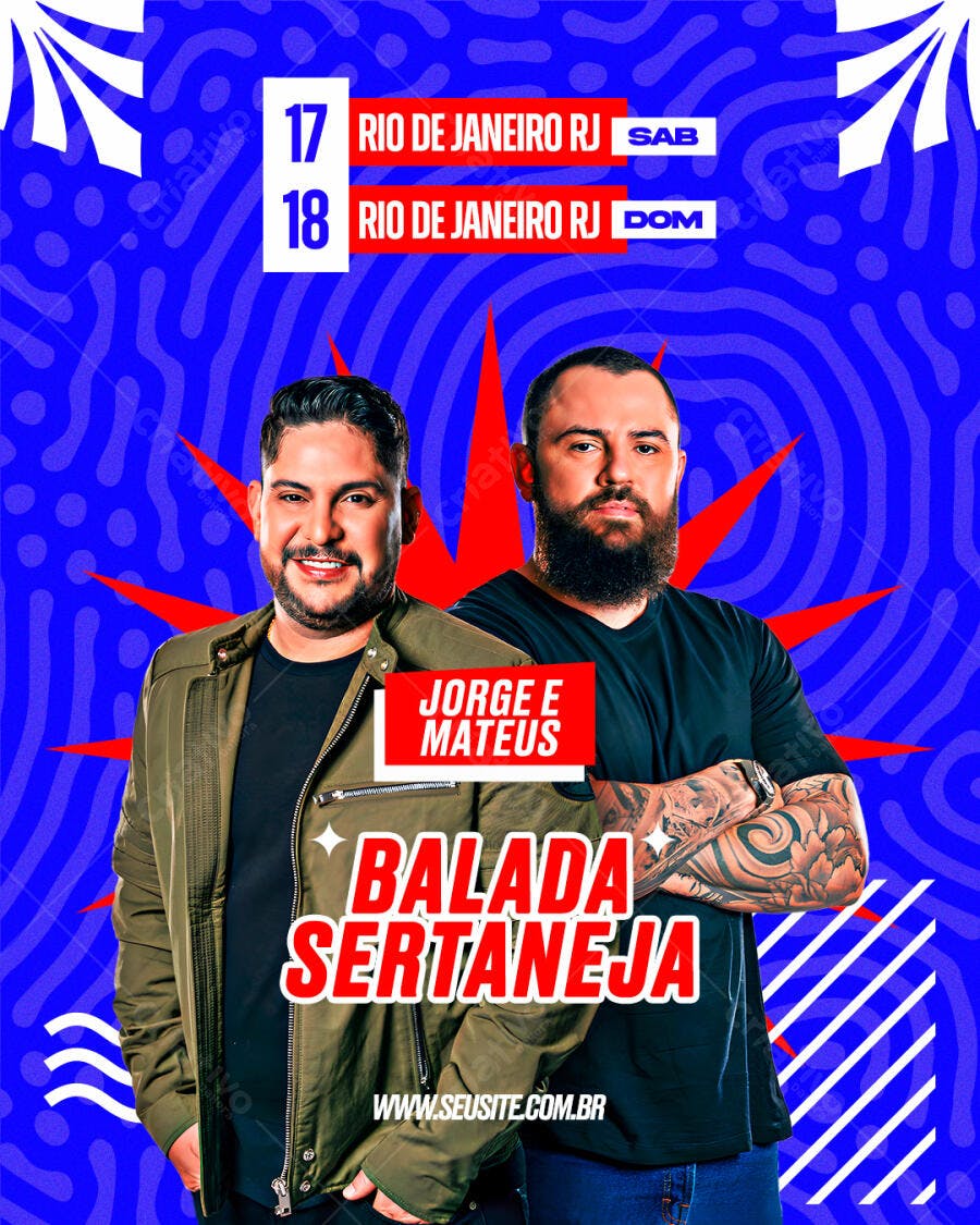Flyer Balada Sertaneja Jorge e Mateus PSD Editável