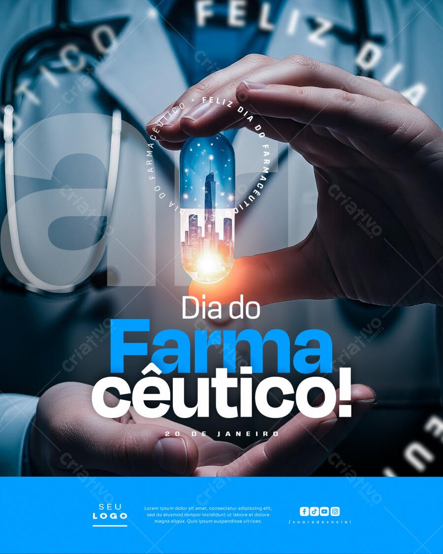 Post Instagram Dia do Farmacêutico 20 de Janeiro PSD Editável
