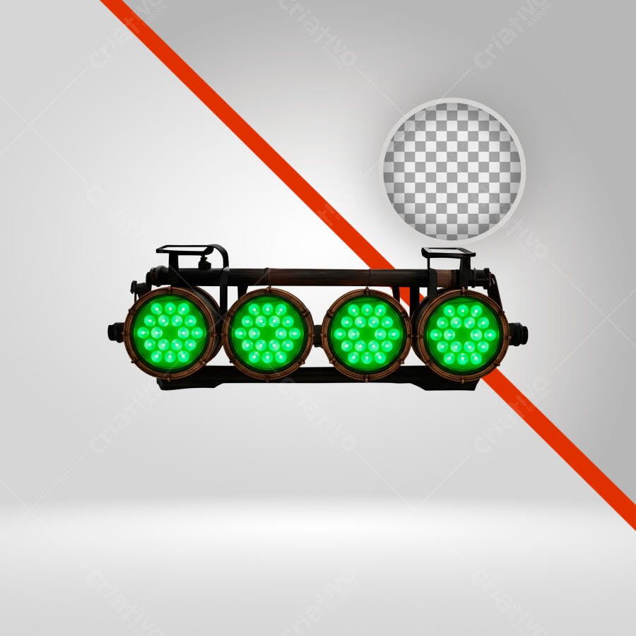 Elemento 3D Refletor Iluminação Palco Verde PNG Fundo Transparente