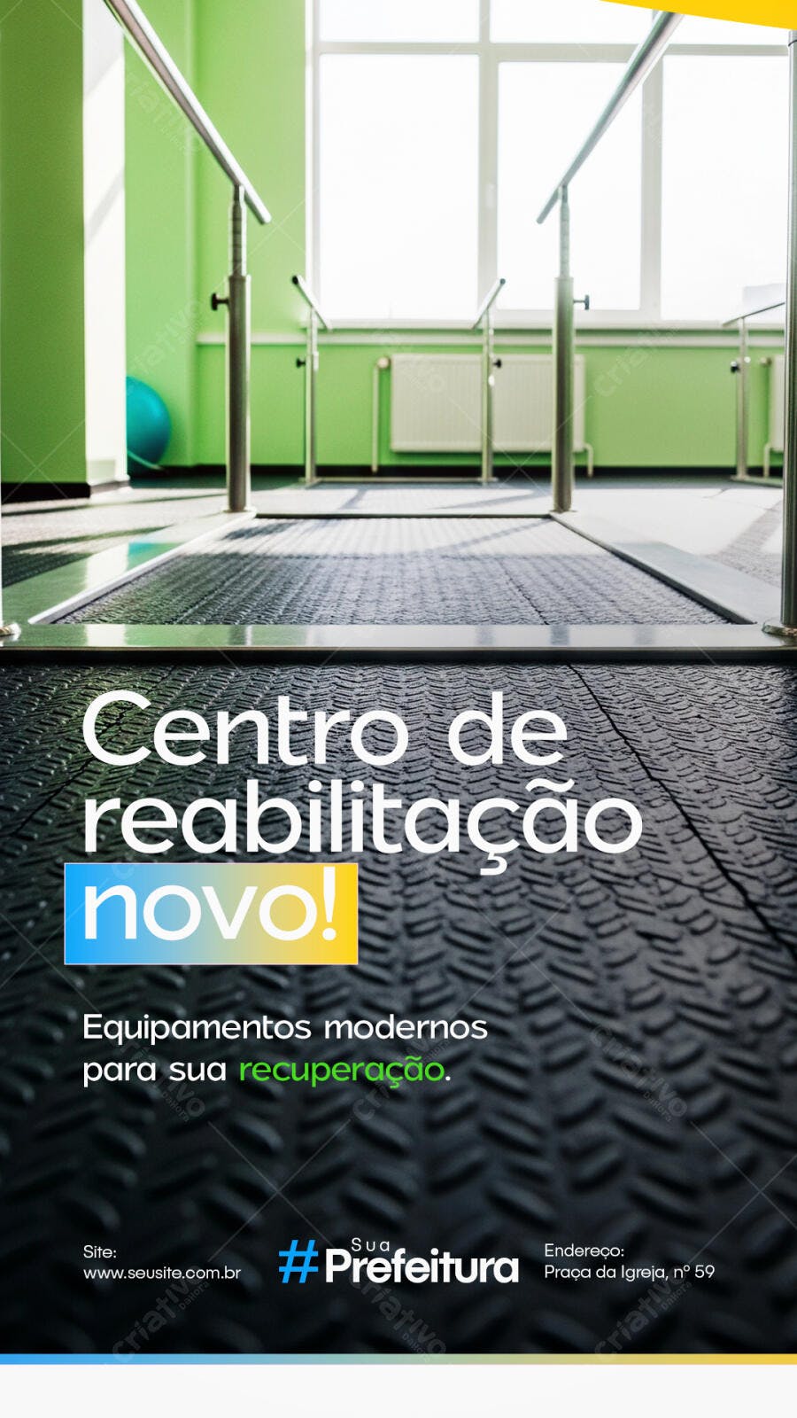 Post Redes Sociais Centro Reabilitação Novo com Barras Verdes PSD Editável