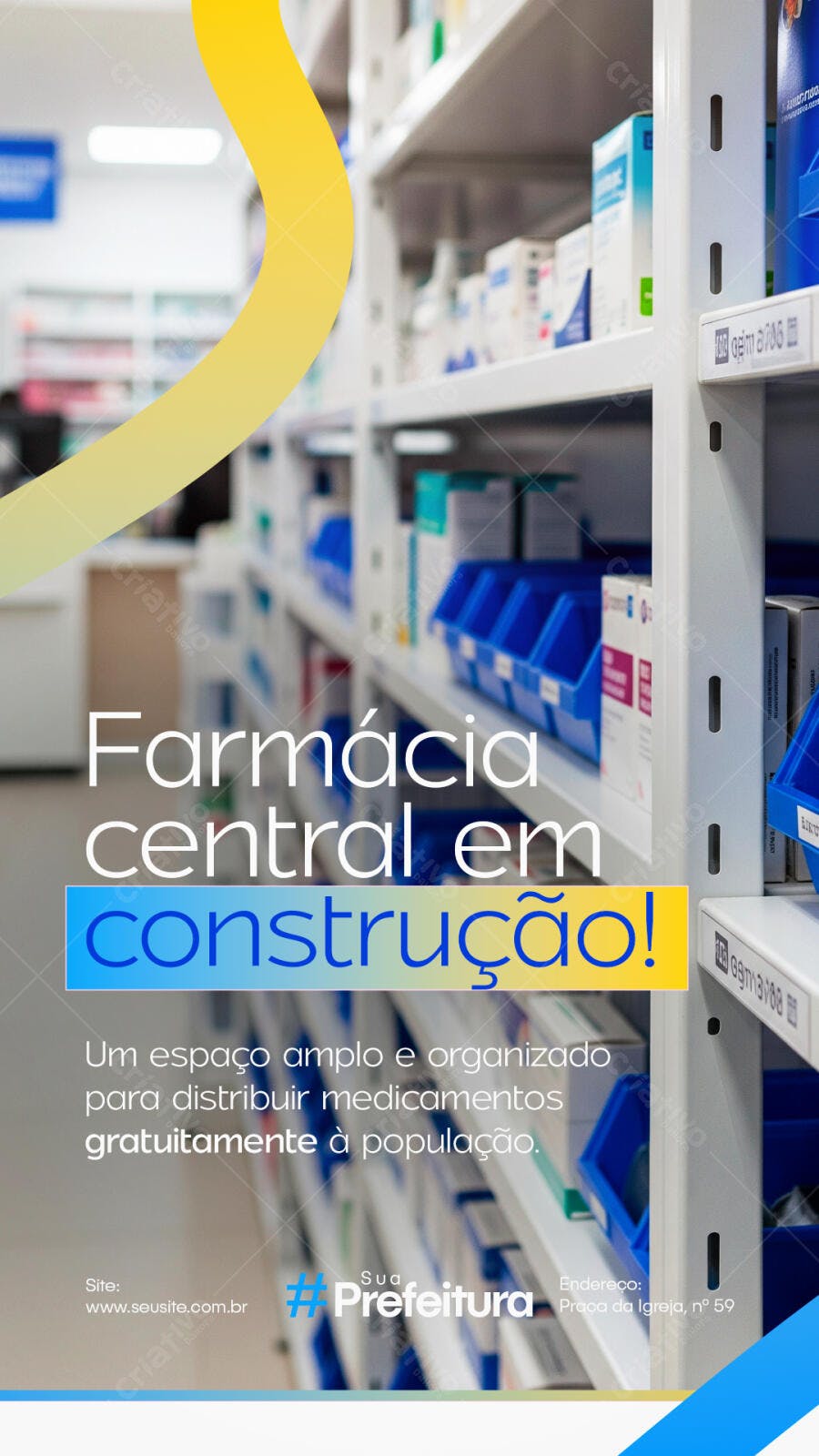 Flyer Farmácia Central em Construção e Distribuição PSD Editável