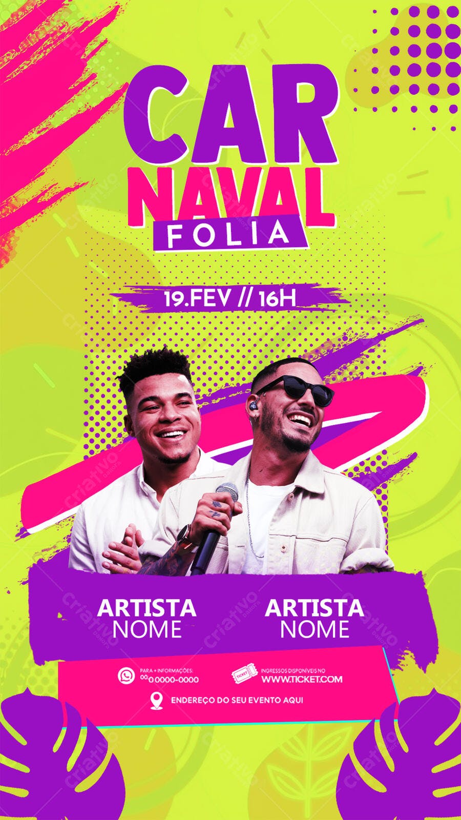 Flyer Vertical Carnaval Folia com Cantores PSD Editável