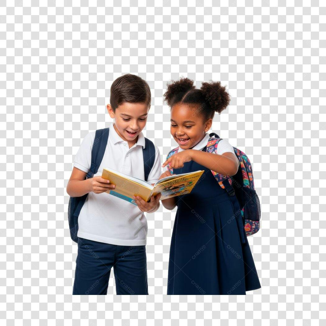 Foto Recortada Crianças Estudando Livro PNG Fundo Transparente