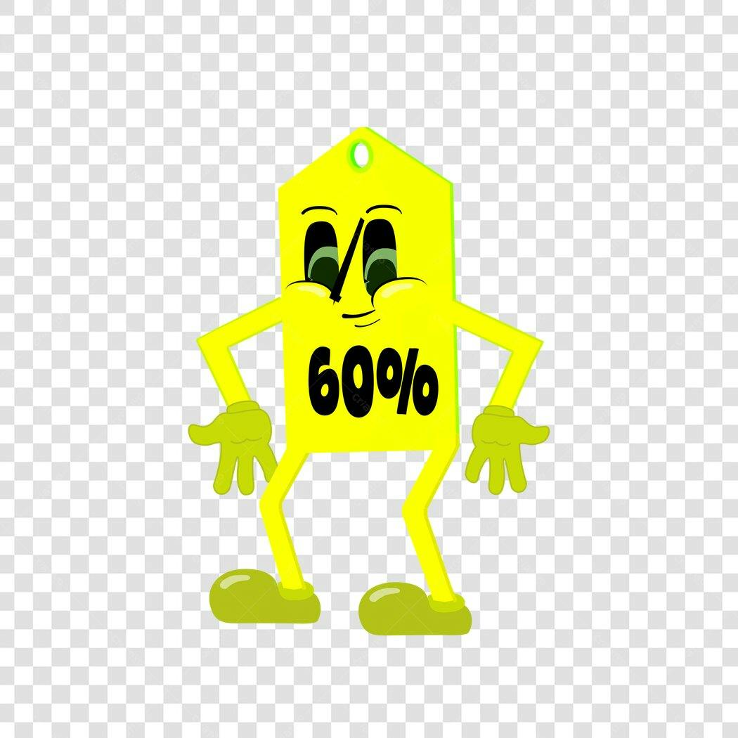 Personagem Ilustrado Etiqueta Preço 60 Porcento PNG Fundo Transparente