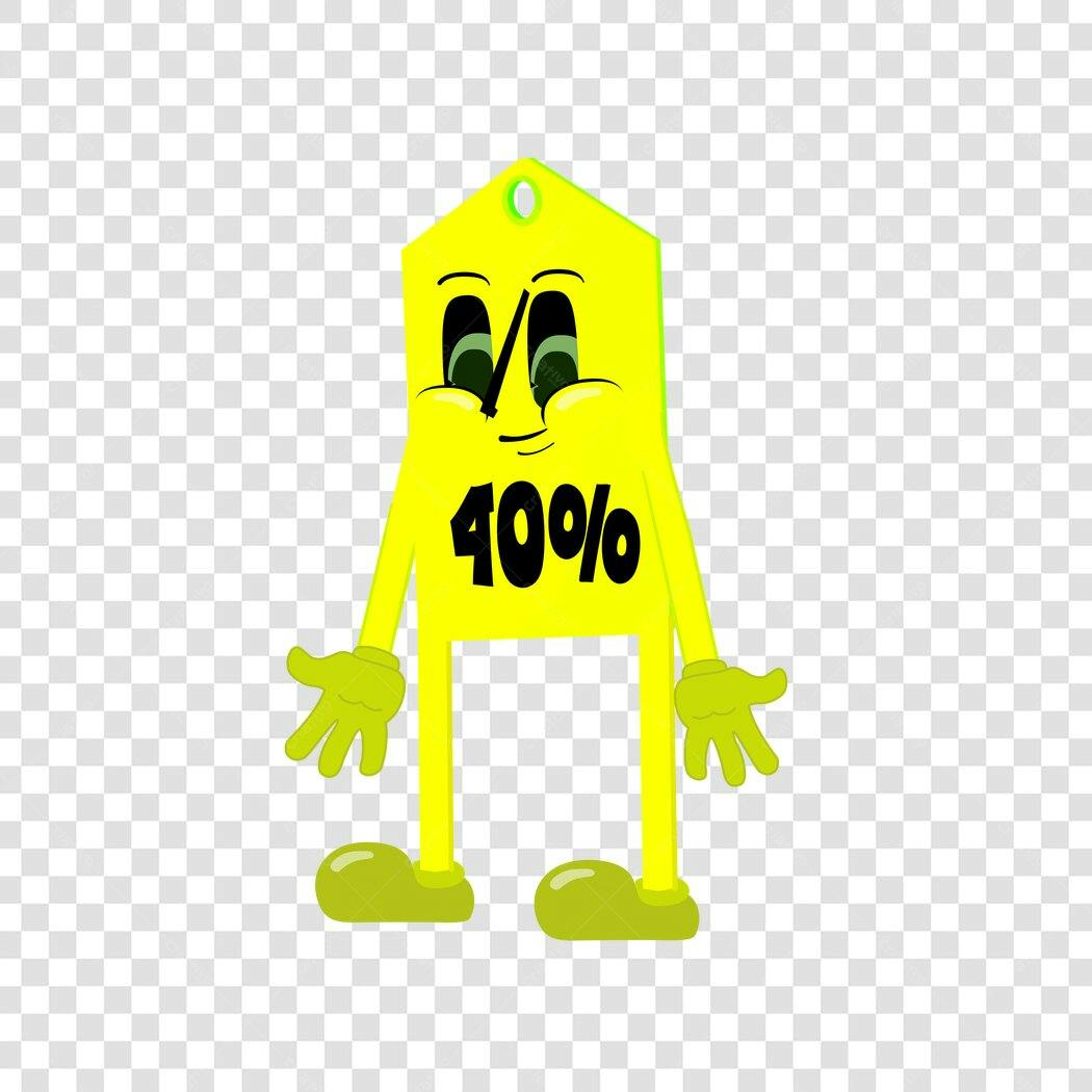 Personagem Ilustrado Etiqueta Preço 40% Desconto PNG Fundo Transparente