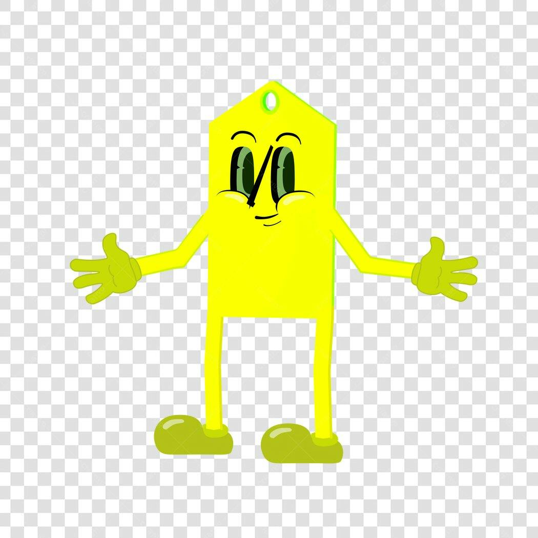 Personagem Ilustrado Etiqueta Preço Amarela PNG Fundo Transparente
