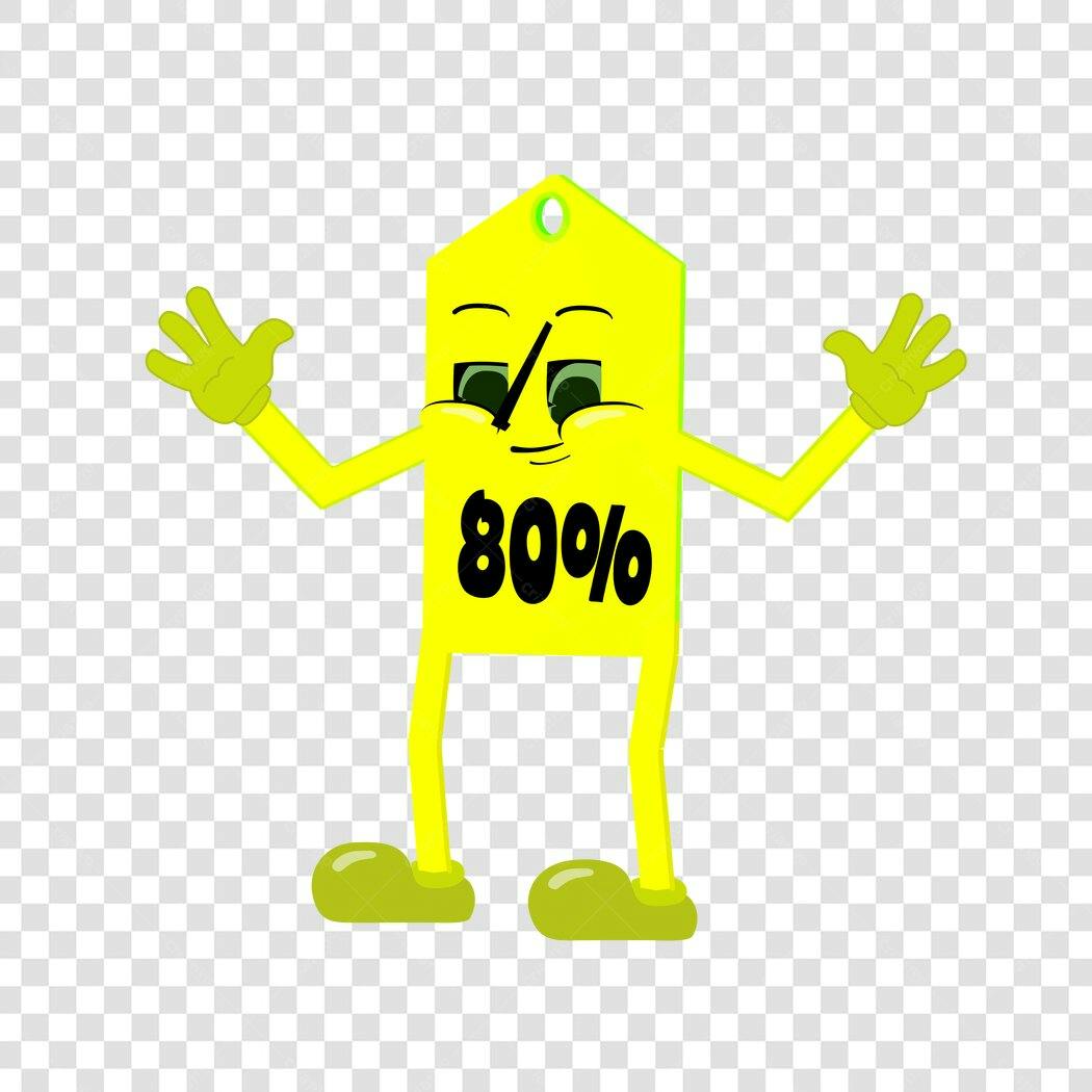 Personagem Ilustrado Etiqueta Preço 80% Desconto PNG Fundo Transparente