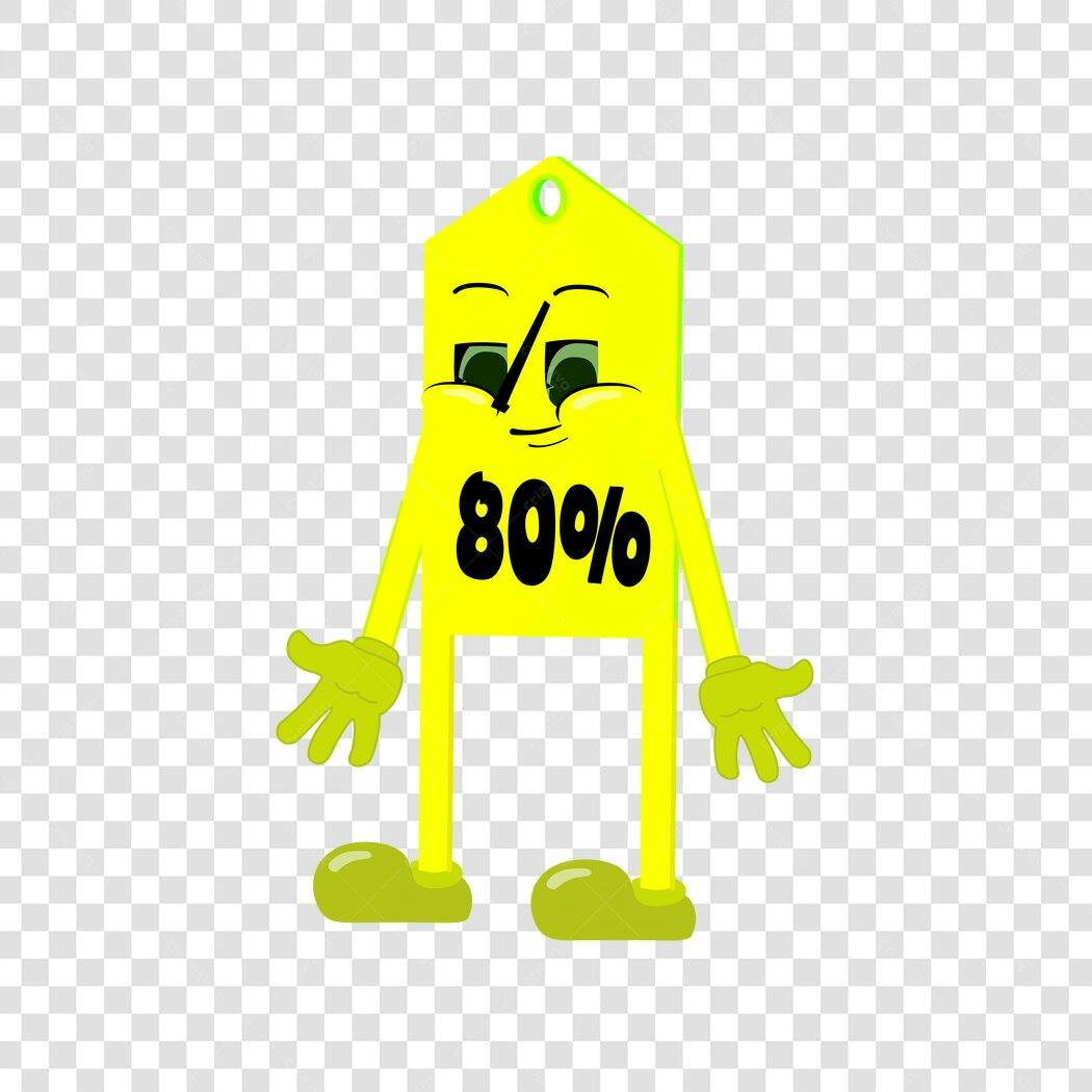Personagem Ilustrado Etiqueta Preço 80% Desconto PNG Fundo Transparente