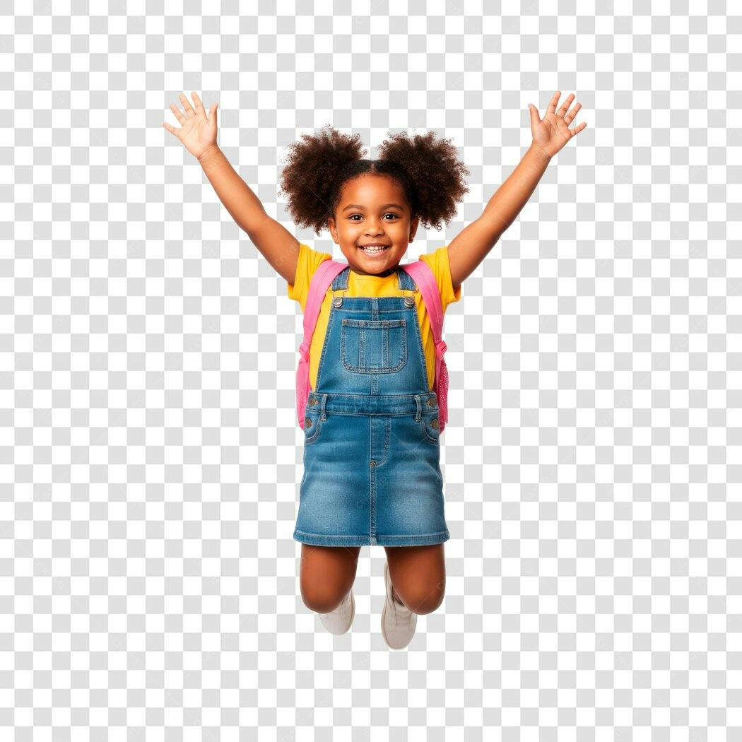 Foto Recortada Menina Criança Feliz Pulando PNG Fundo Transparente