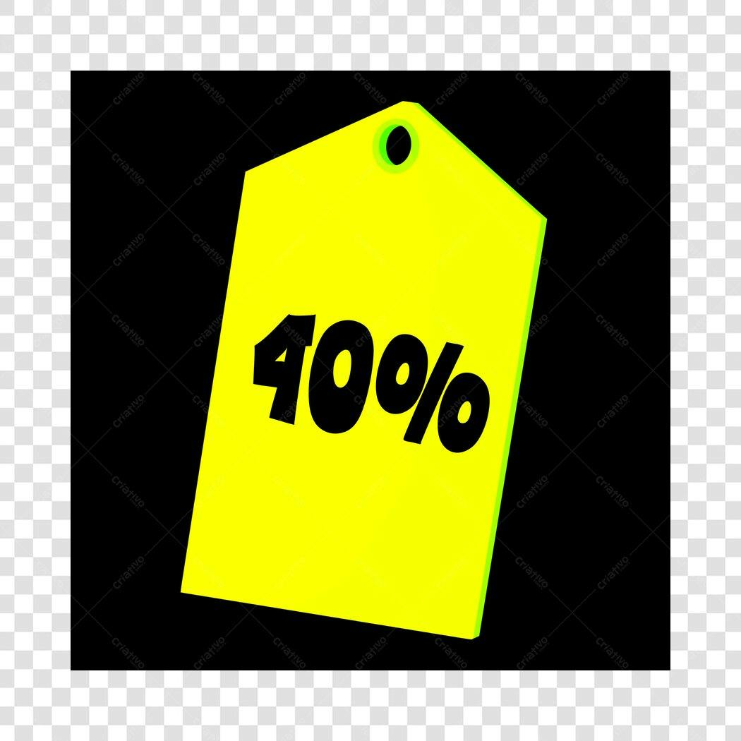 Elemento 3D Tag Preço 40% Desconto Amarelo PNG Fundo Transparente