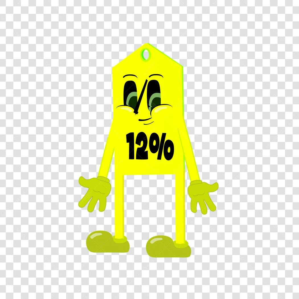 Personagem Ilustrado Etiqueta Preço 12% Desconto PNG Fundo Transparente