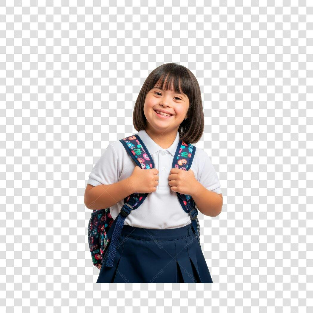 Foto Recortada Menina Estudante Síndrome Down PNG Fundo Transparente