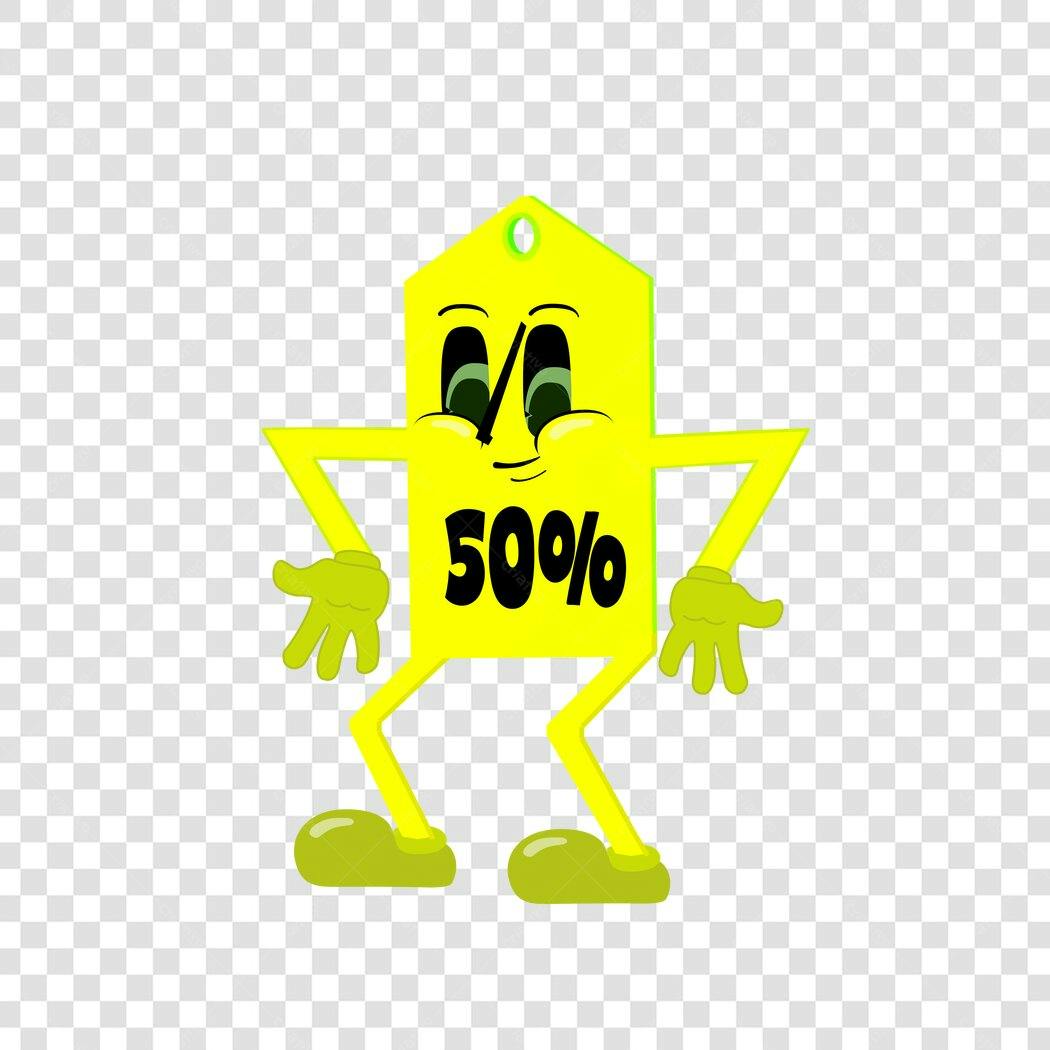 Personagem Ilustrado Etiqueta Preço 50% Desconto PNG Fundo Transparente