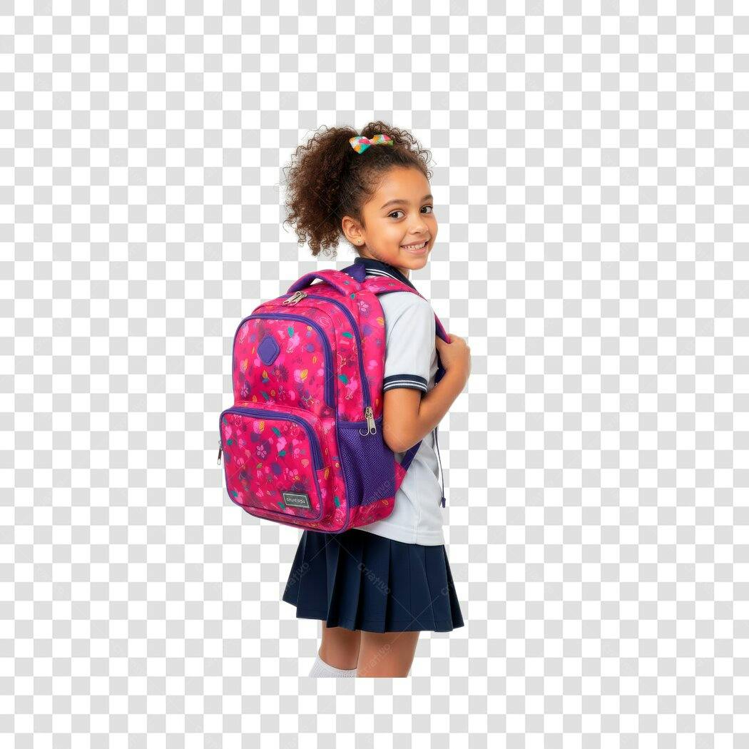 Foto Recortada Menina Estudante Mochila Rosa PNG Fundo Transparente