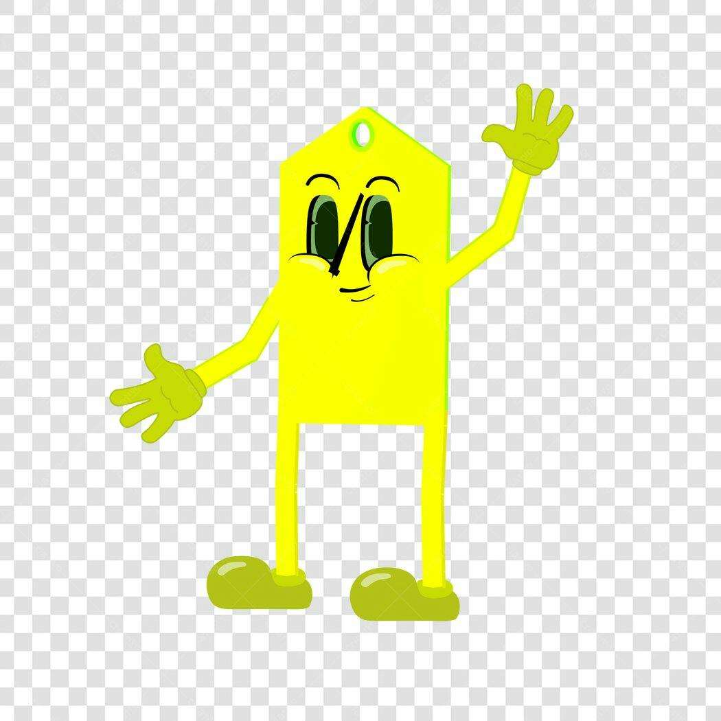 Personagem Ilustrado Retângulo Amarelo Acenando PNG Fundo Transparente