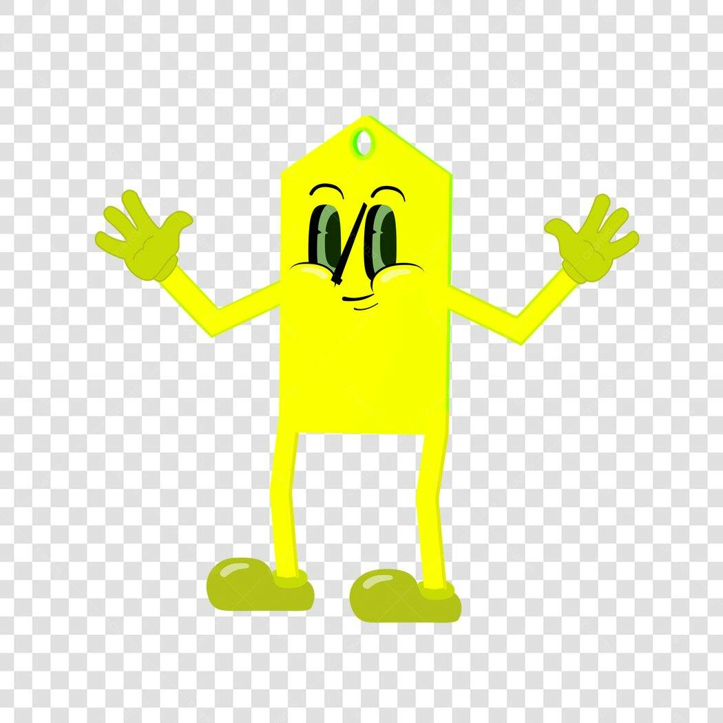 Personagem Ilustrado Etiqueta Preço Amarela PNG Fundo Transparente
