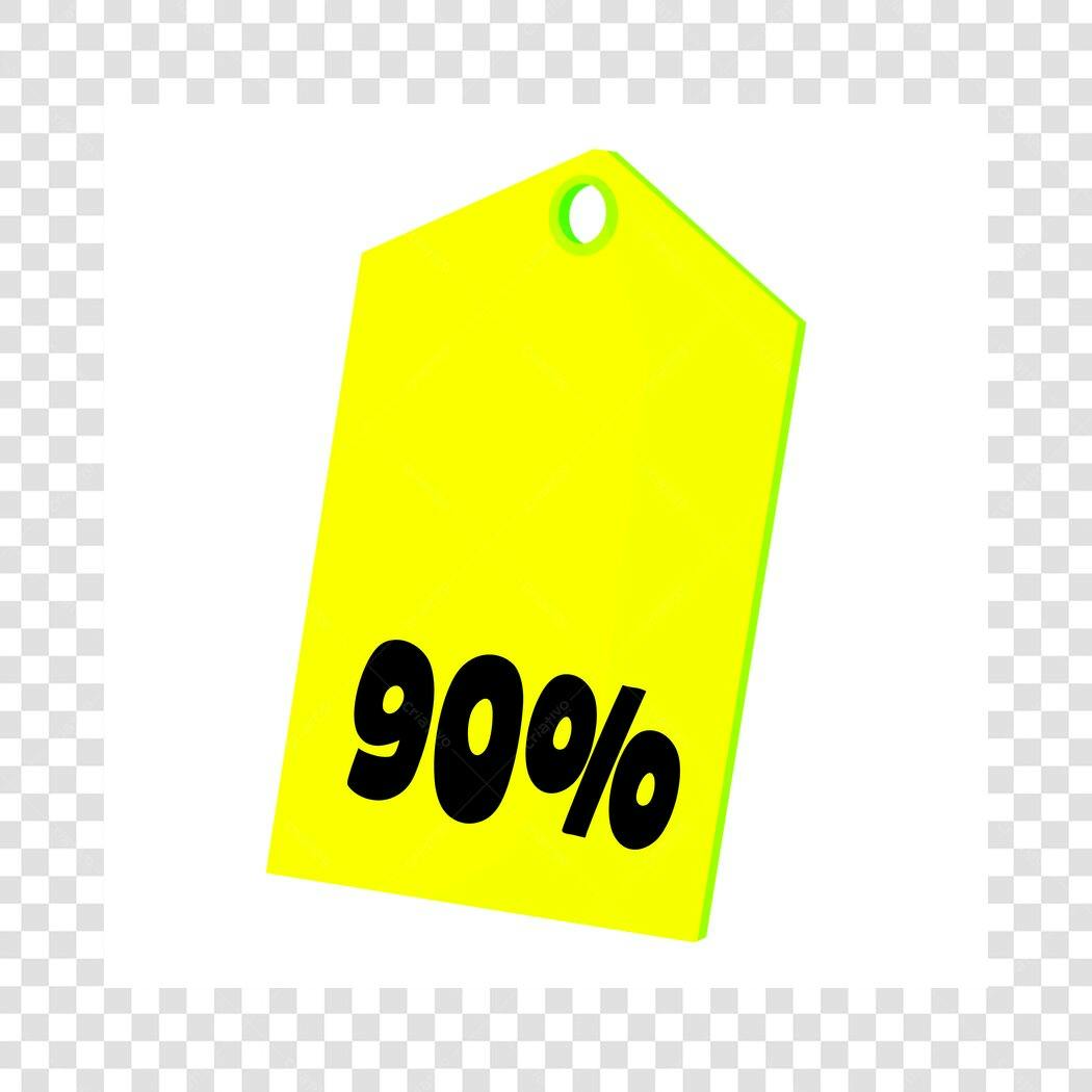 Ícone Etiqueta Desconto 90% Amarelo PNG Fundo Transparente