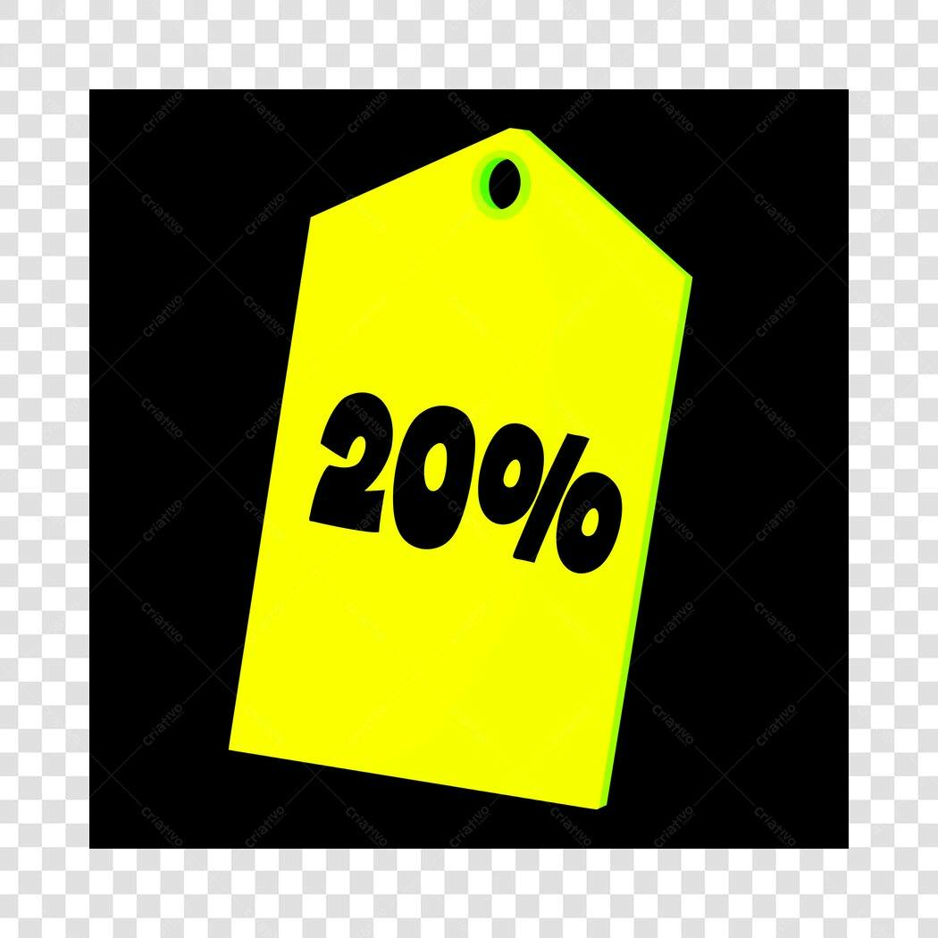 Etiqueta Desconto 20% Amarelo Neon Flat PNG Fundo Transparente