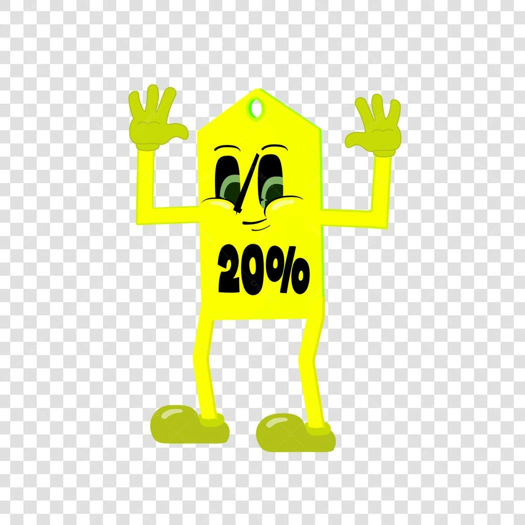 Personagem Ilustrado Etiqueta Desconto 20% PNG Fundo Transparente
