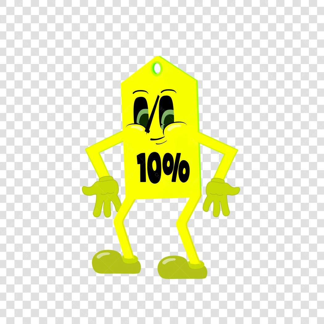 Personagem Ilustrado Etiqueta Preço 10% Desconto PNG Fundo Transparente