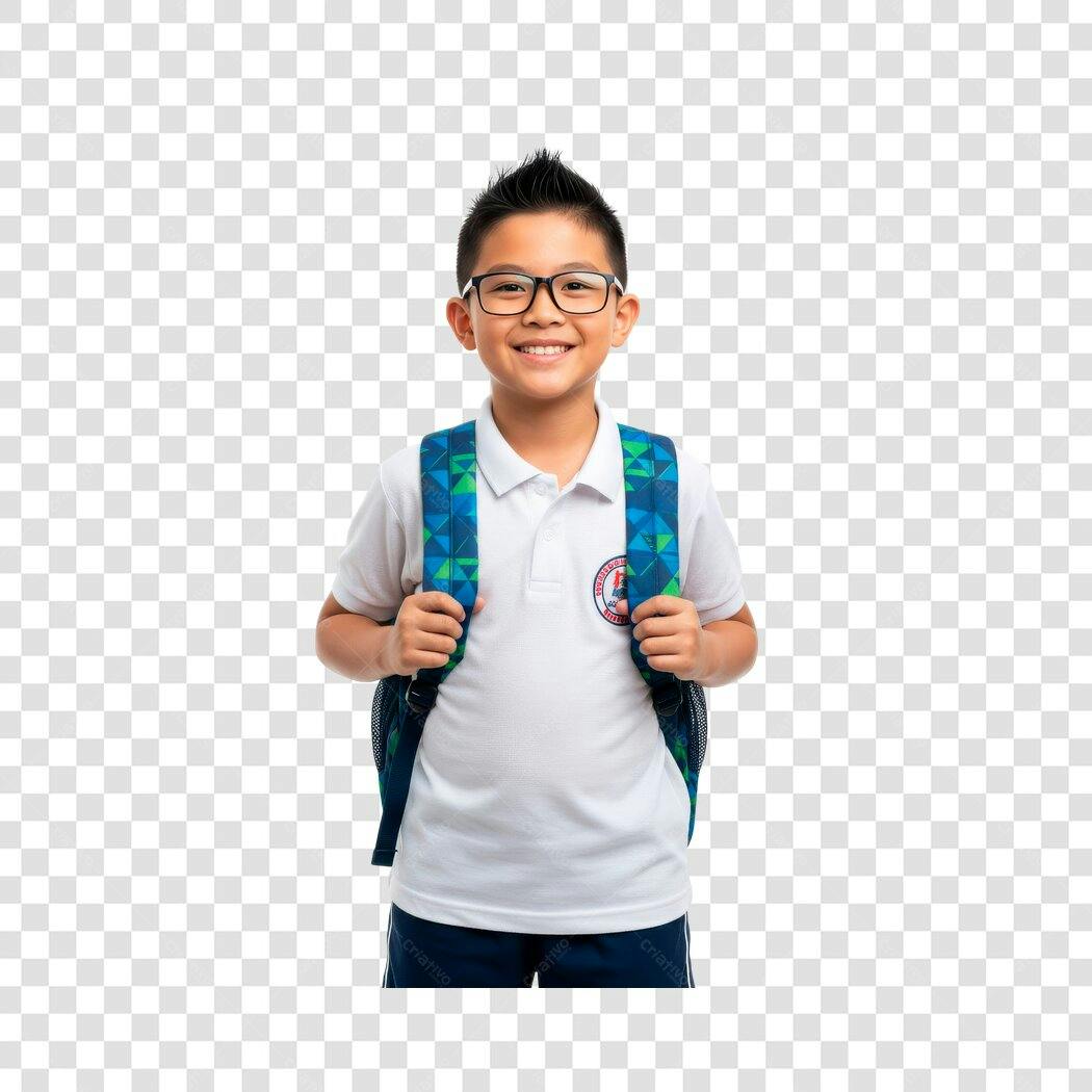 Foto Recortada Menino Estudante Mochila Óculos PNG Fundo Transparente