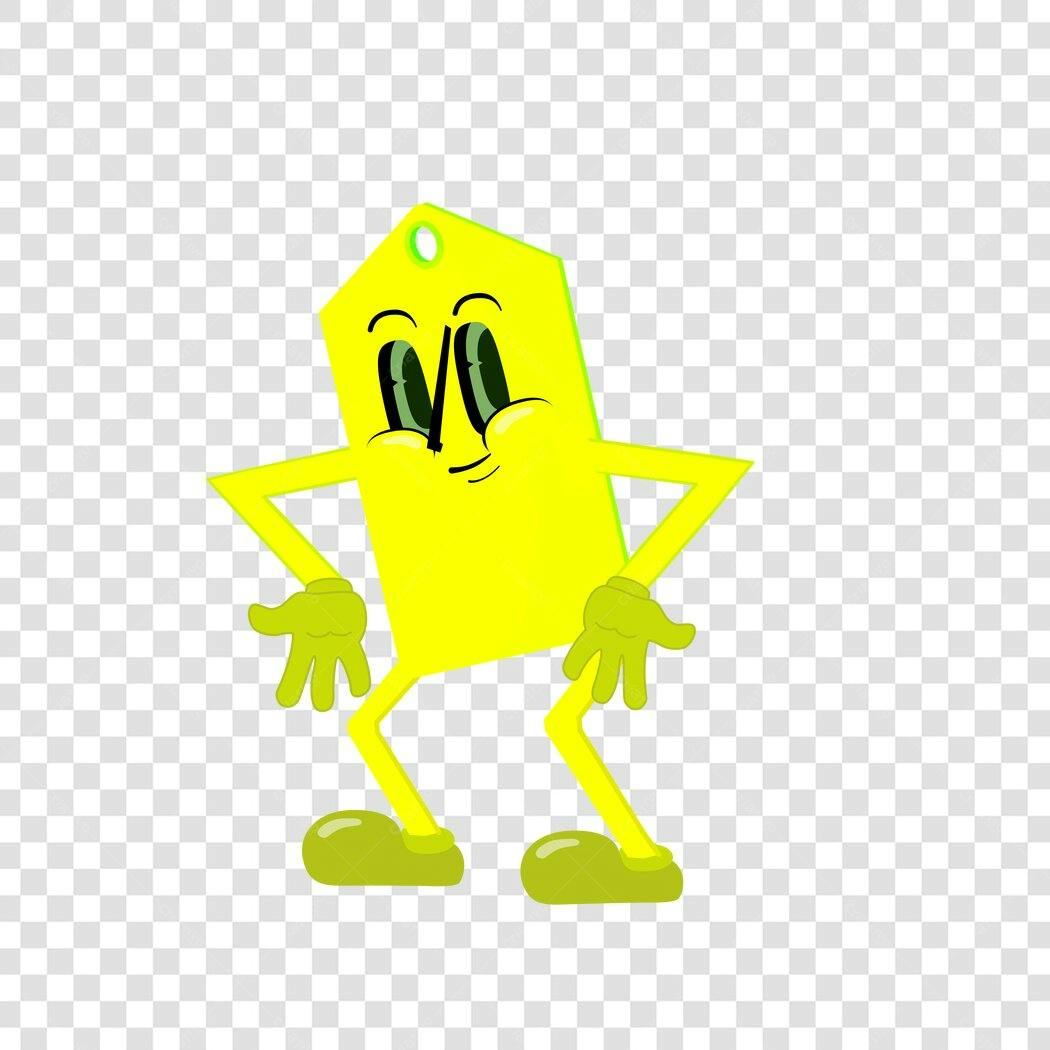 Personagem Ilustrado Etiqueta Preço Amarela PNG Fundo Transparente