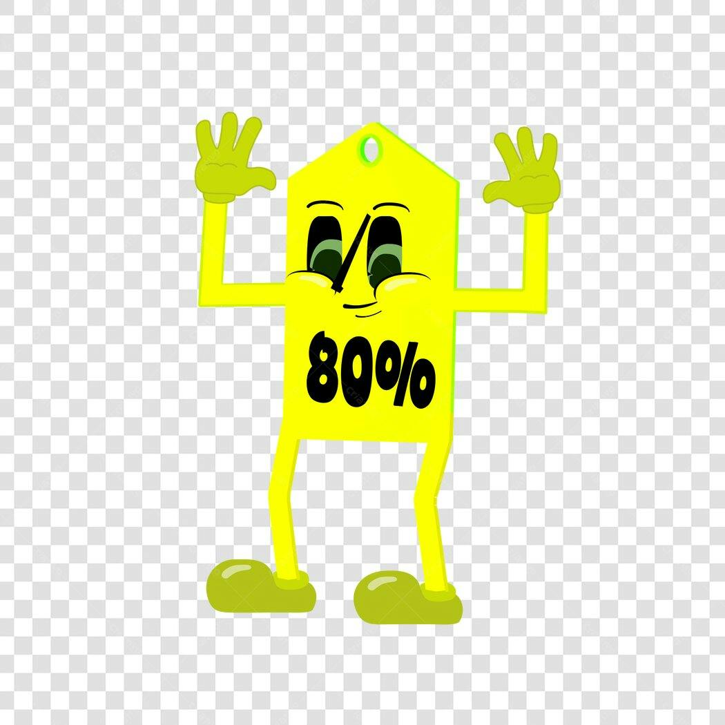 Personagem Ilustrado Etiqueta Preço 80% Desconto PNG Fundo Transparente
