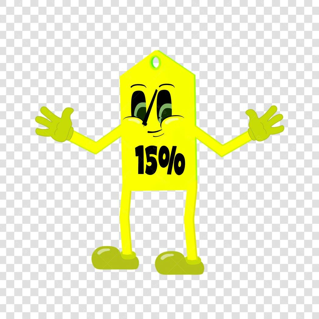 Personagem Ilustrado Etiqueta Preço 15% Desconto PNG Fundo Transparente