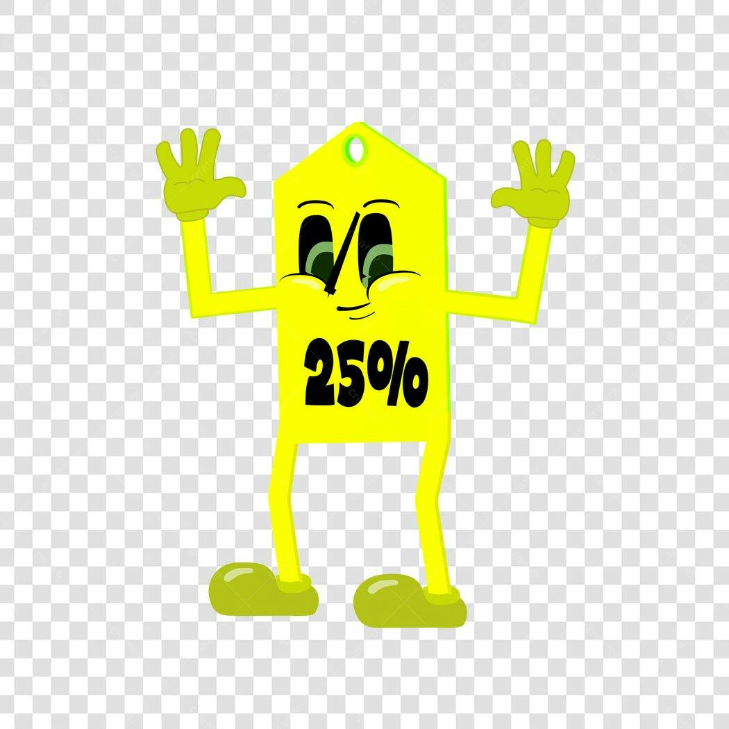 Personagem Ilustrado Etiqueta Preço 25% Amarelo PNG Fundo Transparente