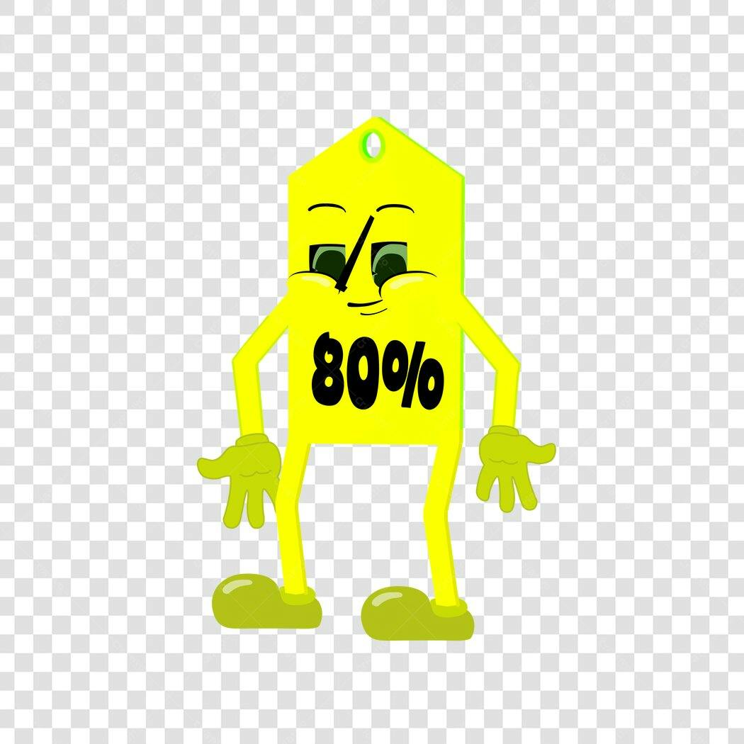 Personagem Ilustrado Etiqueta Desconto 80% PNG Fundo Transparente
