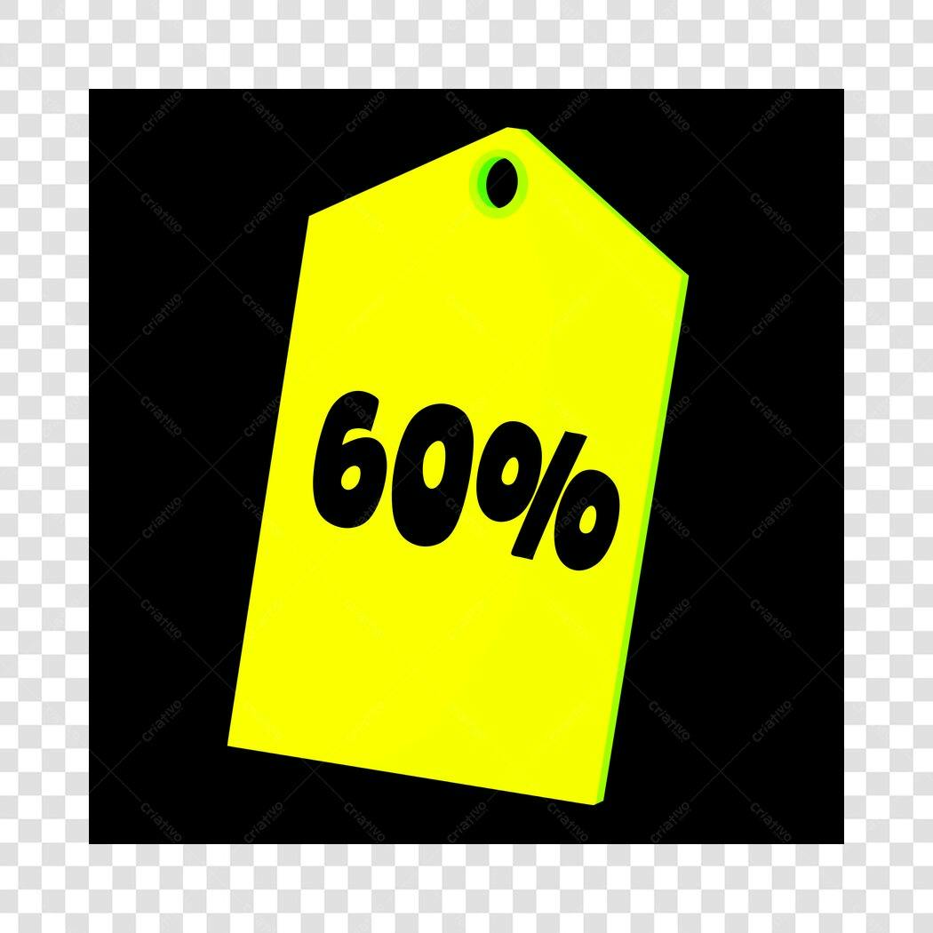 Elemento 3D Tag 60% Desconto Amarelo PNG Fundo Transparente