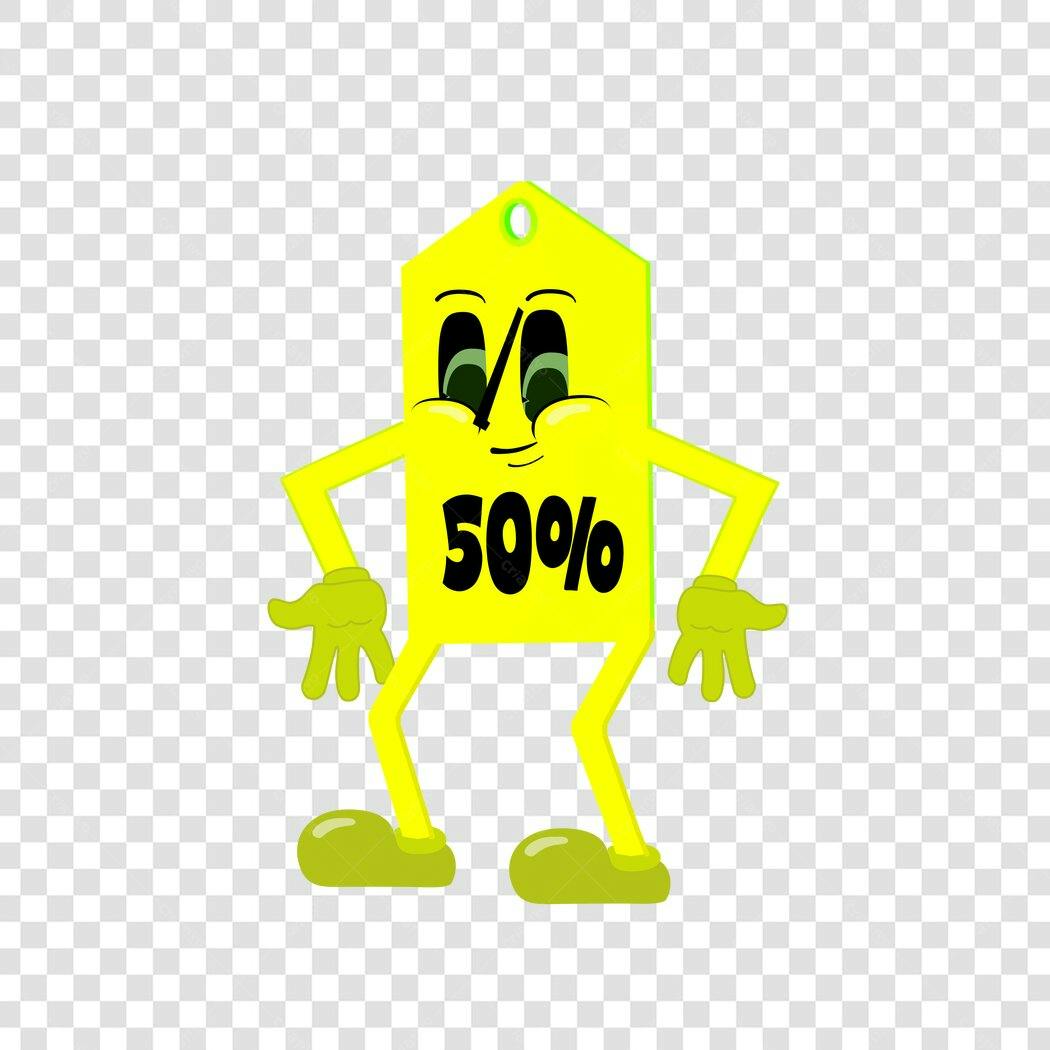 Personagem Ilustrado Etiqueta Preço 50% Desconto PNG Fundo Transparente