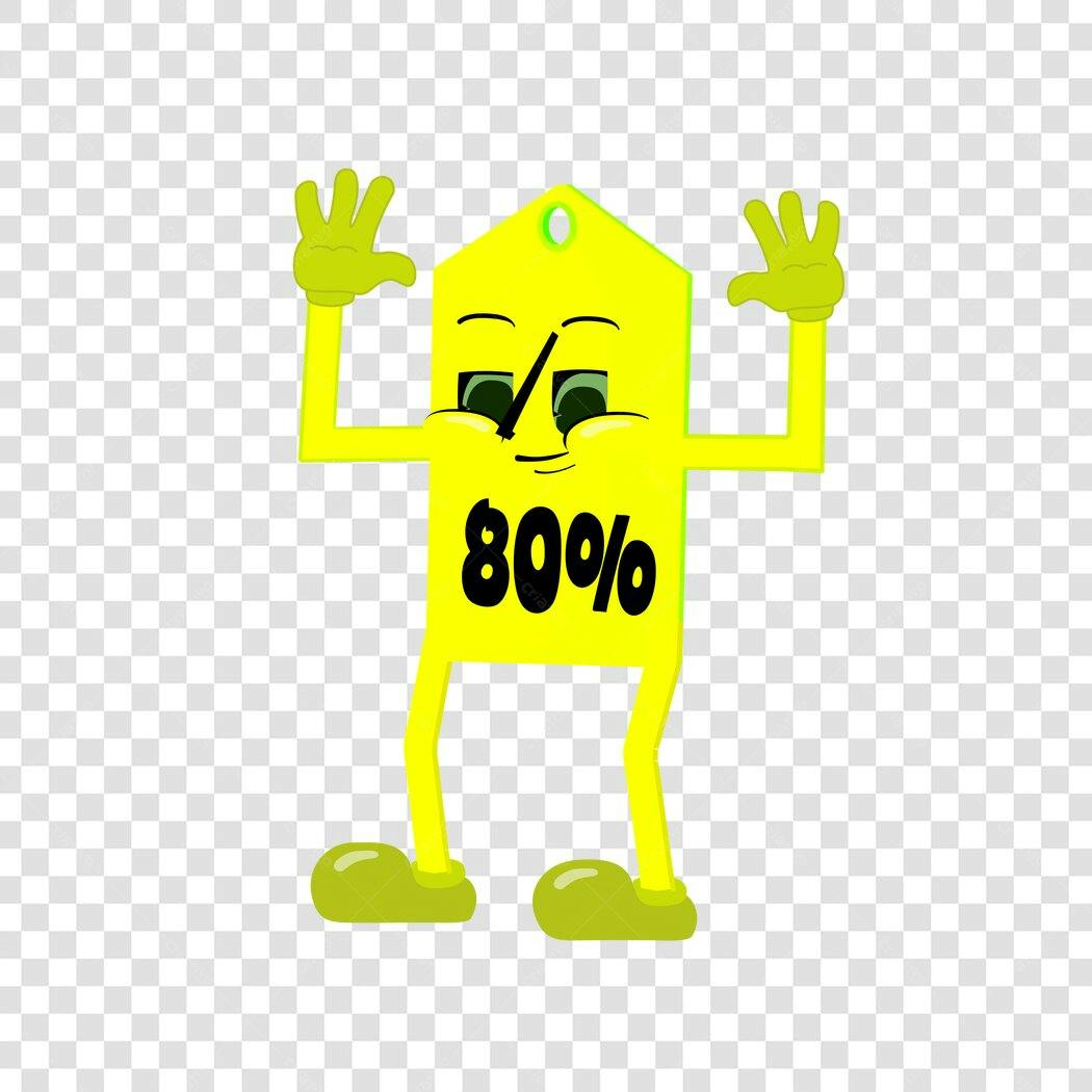 Personagem Ilustrado Etiqueta Desconto 80% PNG Fundo Transparente