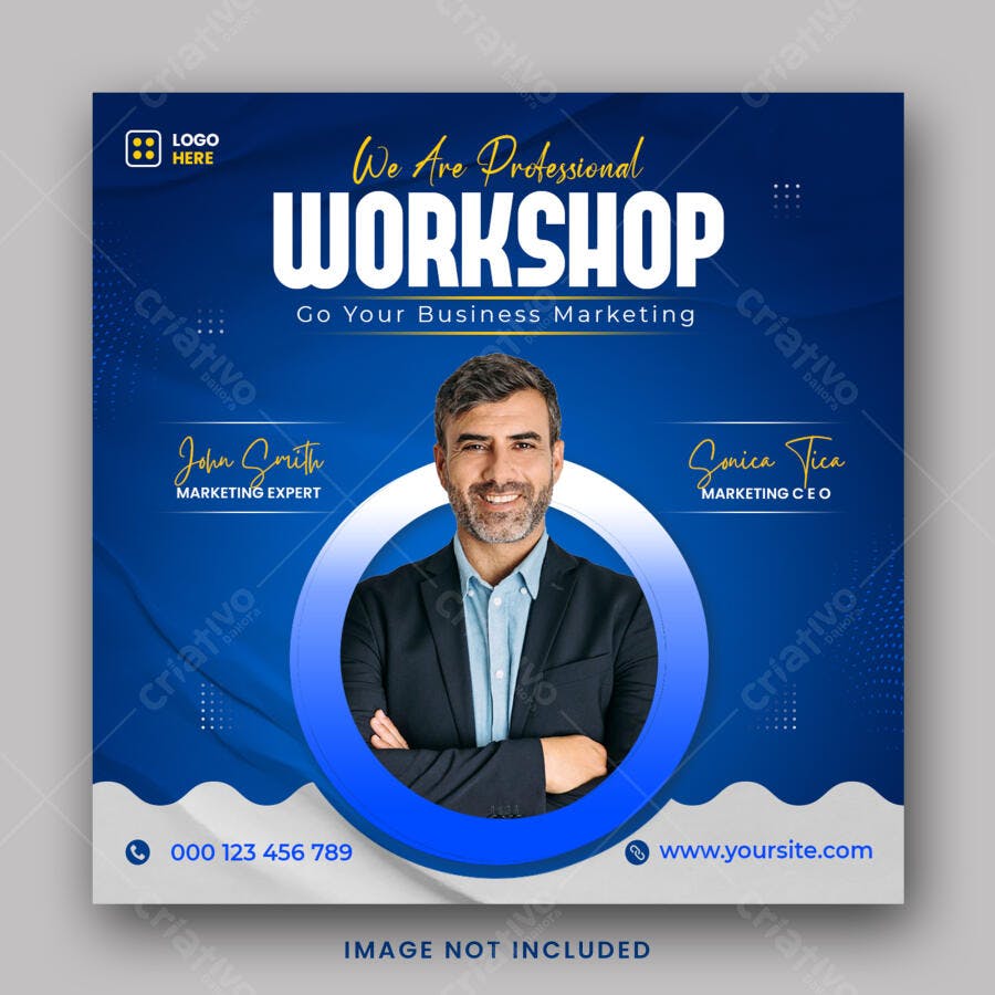 Post Workshop Marketing Digital Azul PSD Editável
