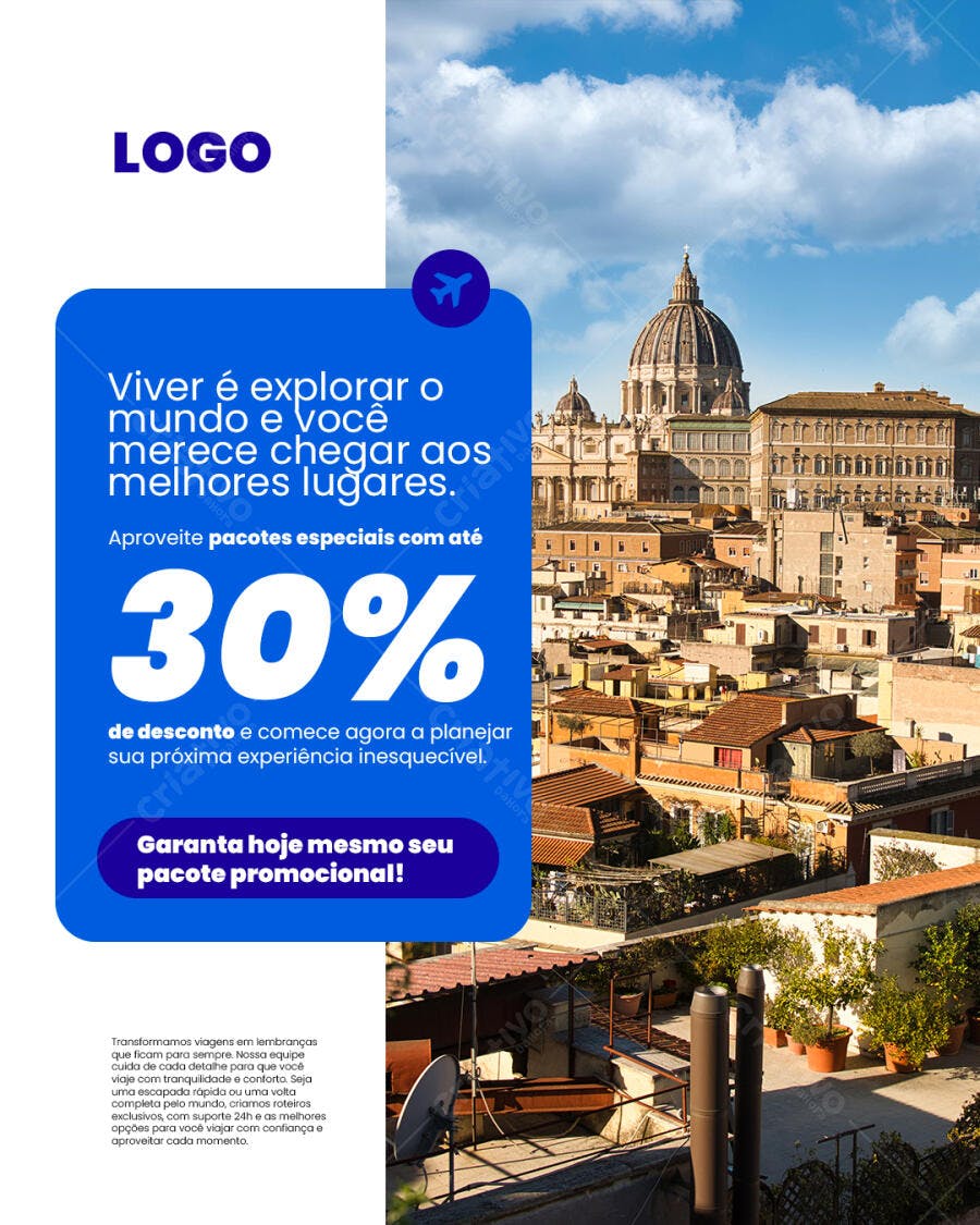Flyer Agência Viagens Desconto Pacotes PSD Editável